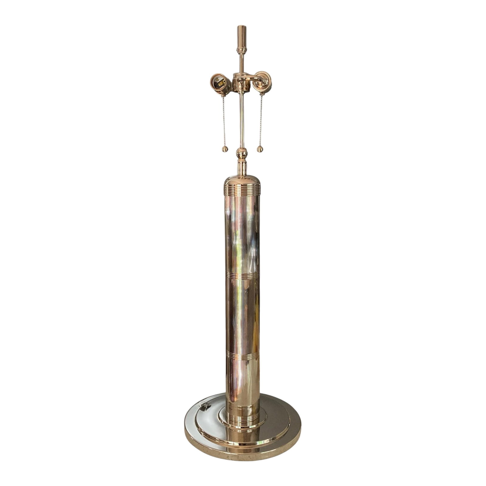 Thomas O'Brien for Visual Comfort Signature Longacre Tall Table Lamp in Polished Nickel: A substantial reeded stem in polished nickel anchors this Thomas O'Brien for Visual Comfort Signature Longacre Tall Table Lamp. The stepped, beveled base delivers subtle texture and reflective gleam t