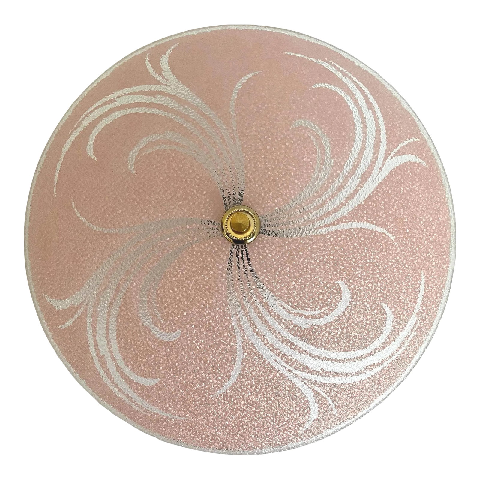 1950s Pink Leaf Sprays Ceiling Light: Sparkling 1950s Hollywood Regency style textured glass ceiling light in soft pink with radiant transparent leaf sprays and border. New wiring and new sockets for two standard bulbs. Comes ready to ins