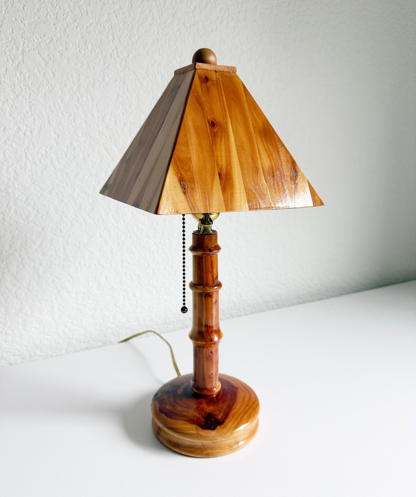 Vintage Folk Art Wood Shade Table Lamp - 2