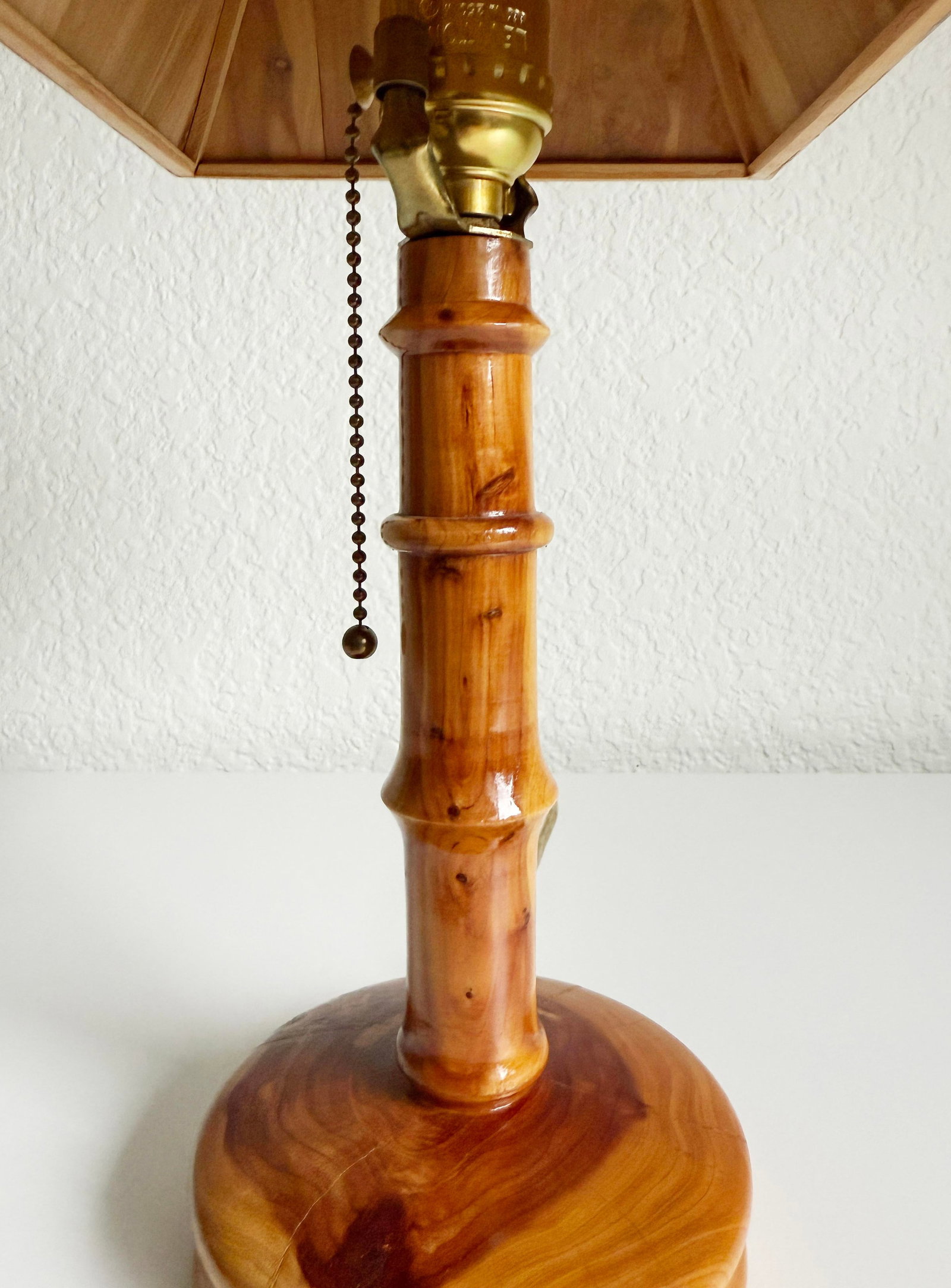 Vintage Folk Art Wood Shade Table Lamp - 5