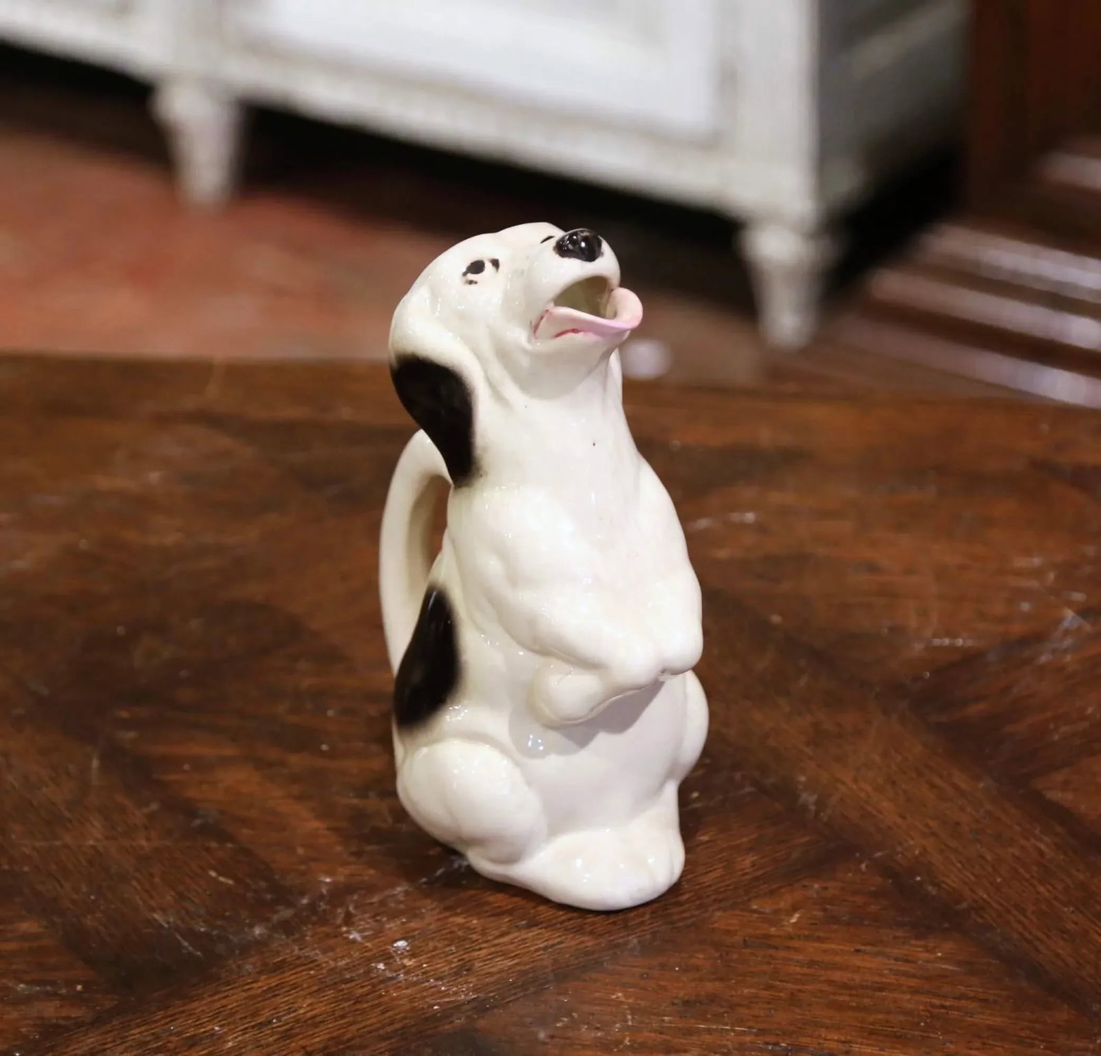 Mid-Century French Sarreguemines Hand-Painted Ceramic Begging Dog Pitcher - 2