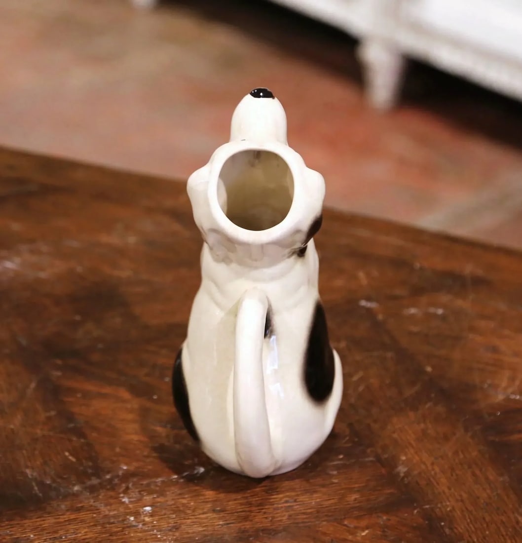 Mid-Century French Sarreguemines Hand-Painted Ceramic Begging Dog Pitcher - 4