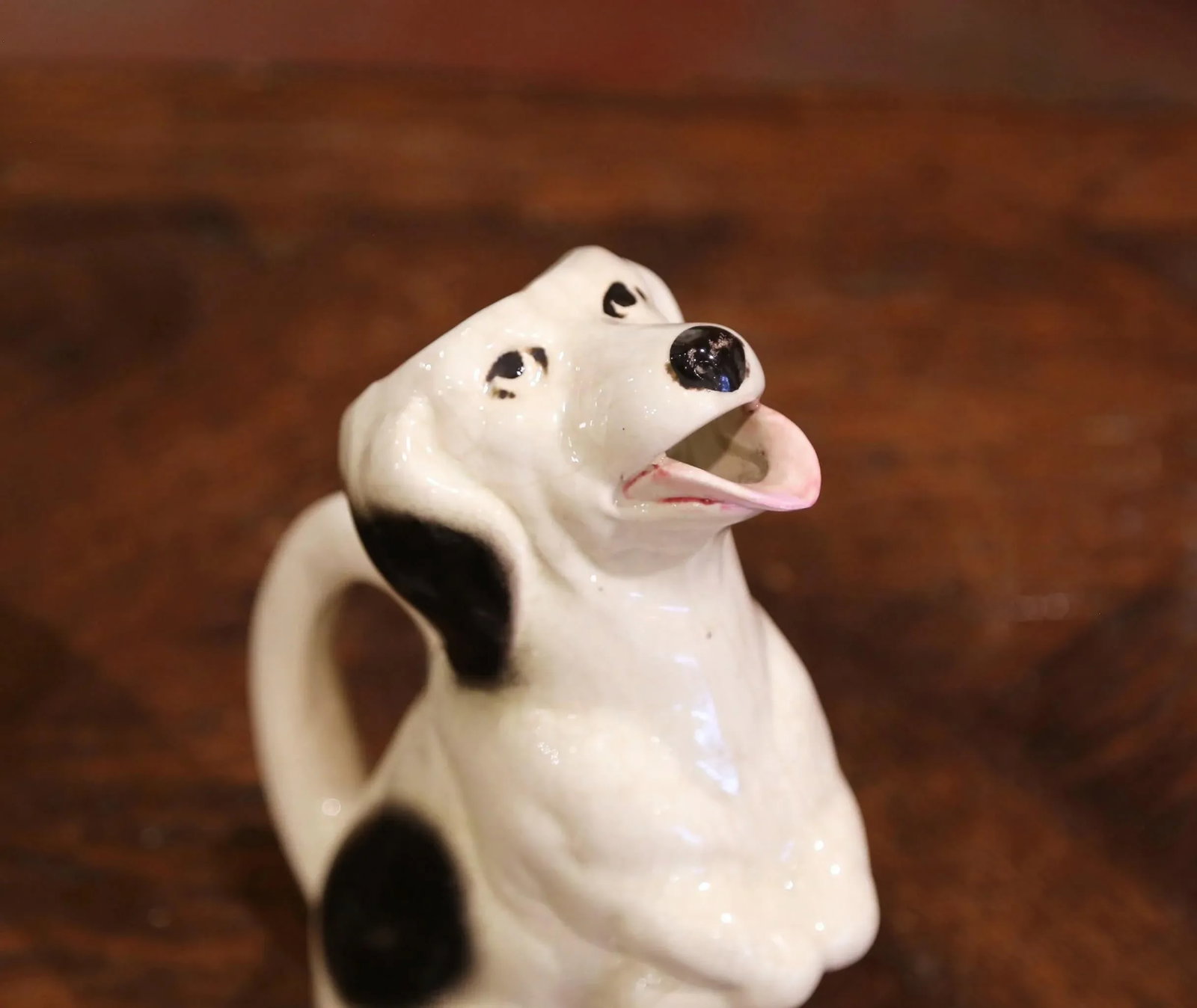 Mid-Century French Sarreguemines Hand-Painted Ceramic Begging Dog Pitcher - 5