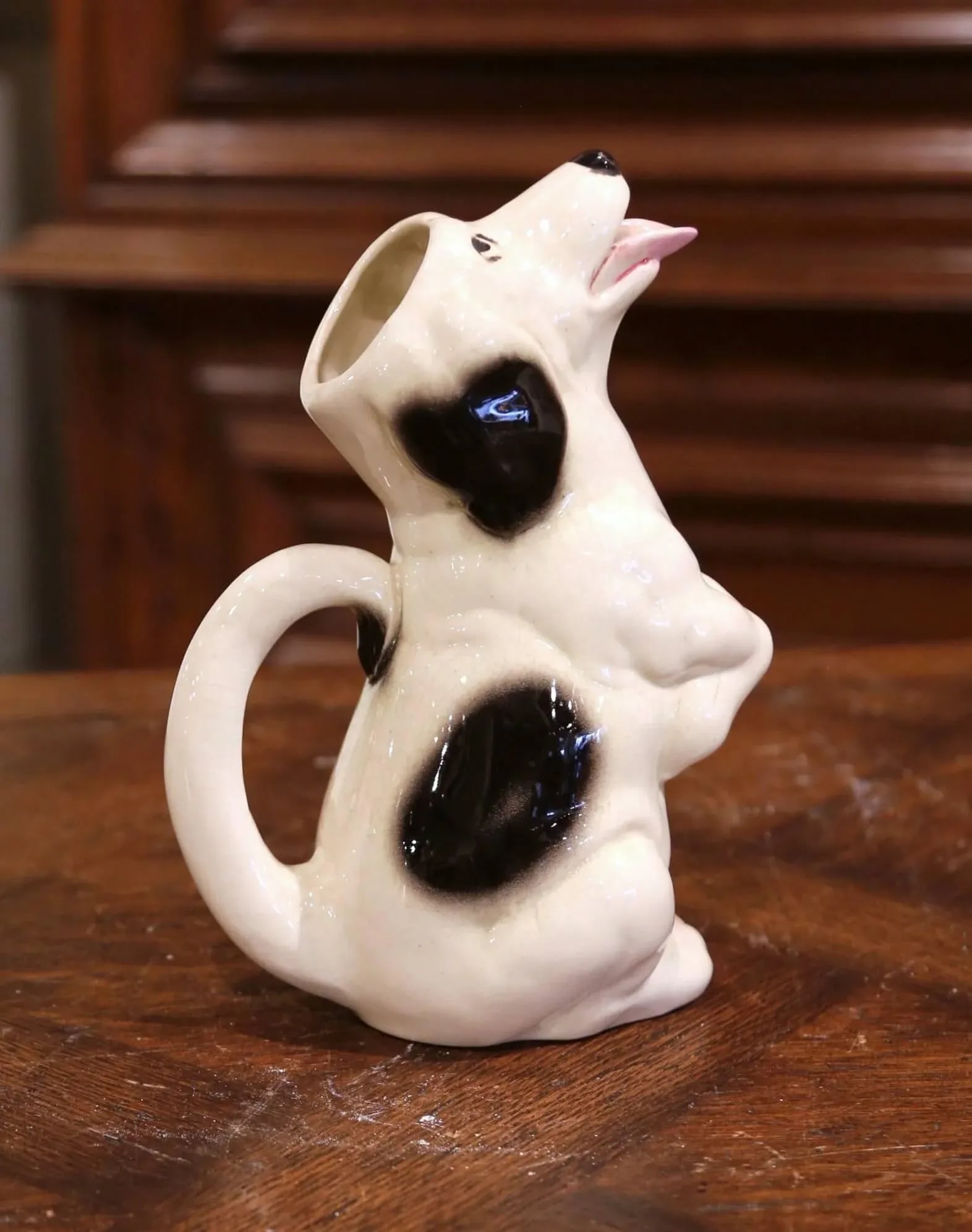 Mid-Century French Sarreguemines Hand-Painted Ceramic Begging Dog Pitcher - 6
