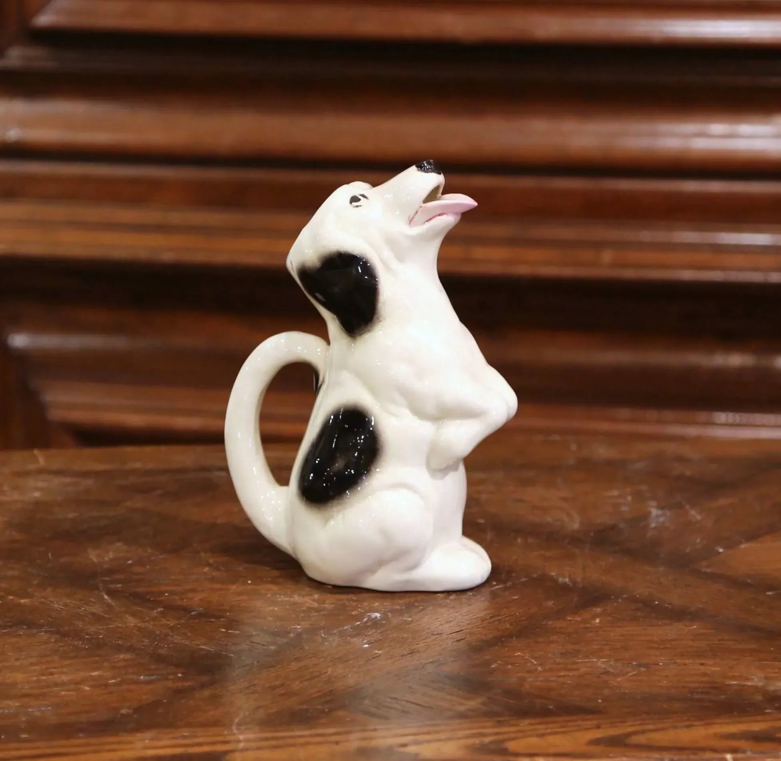 Mid-Century French Sarreguemines Hand-Painted Ceramic Begging Dog Pitcher - 9