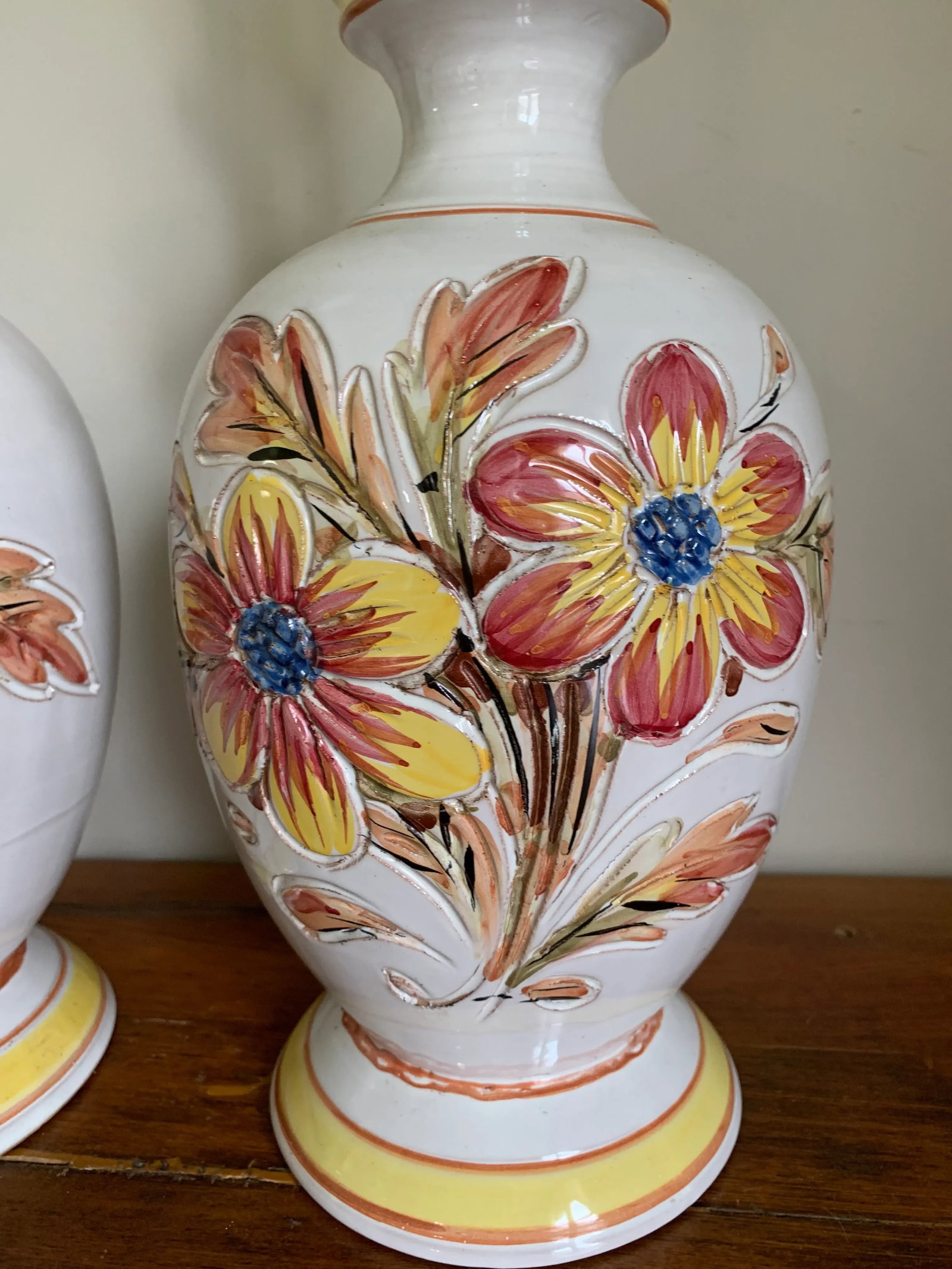 1980s Italian Ceramic Table Lamps With Flower Design - a Pair - 5