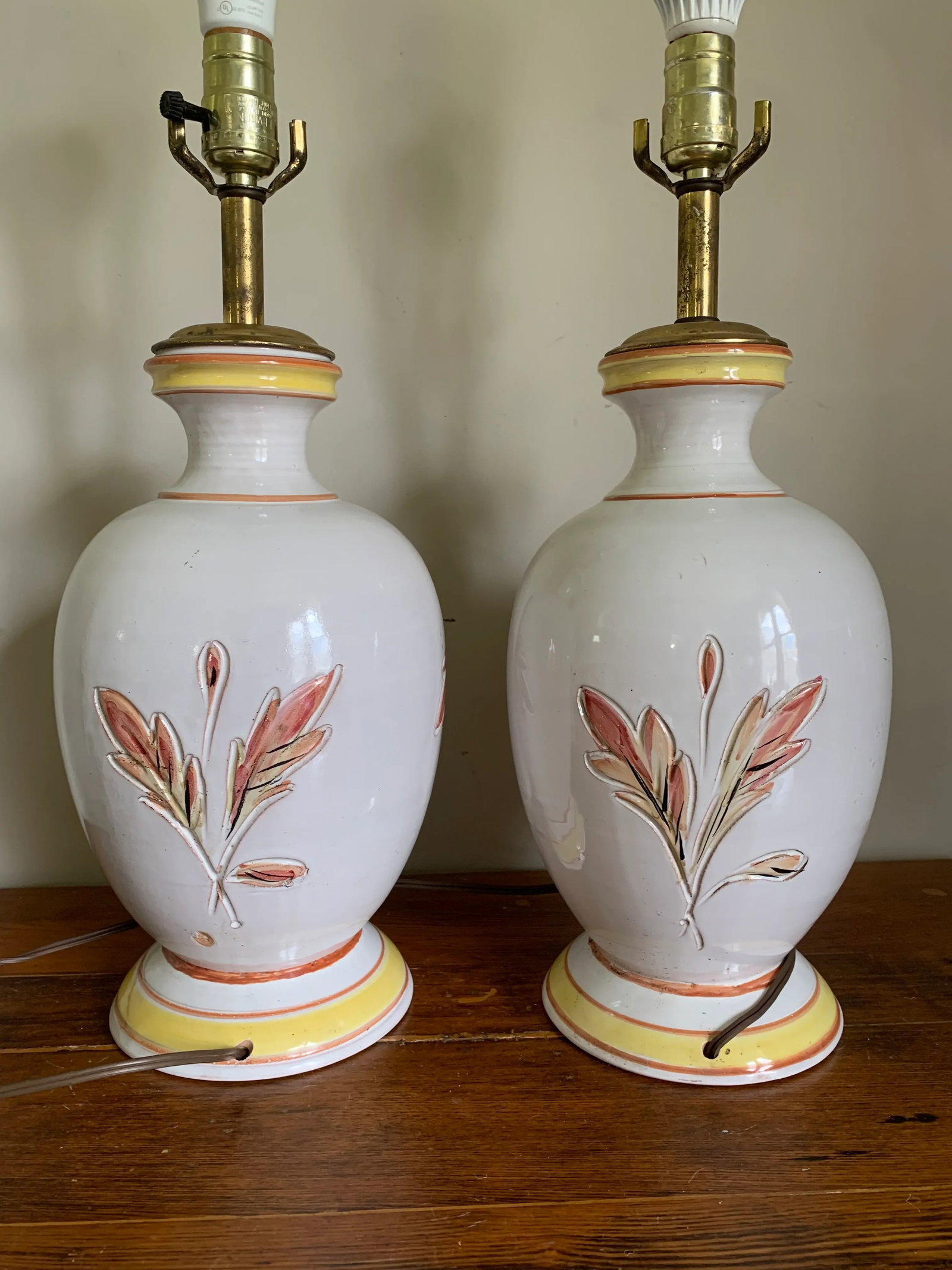 1980s Italian Ceramic Table Lamps With Flower Design - a Pair - 6