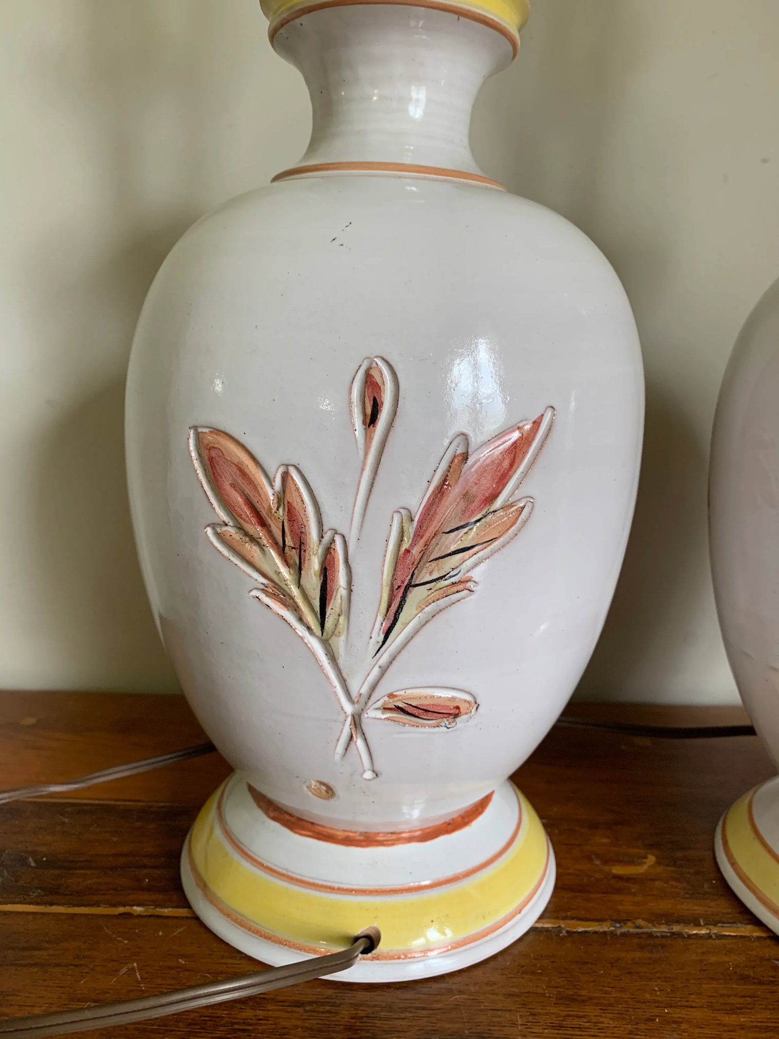 1980s Italian Ceramic Table Lamps With Flower Design - a Pair - 8