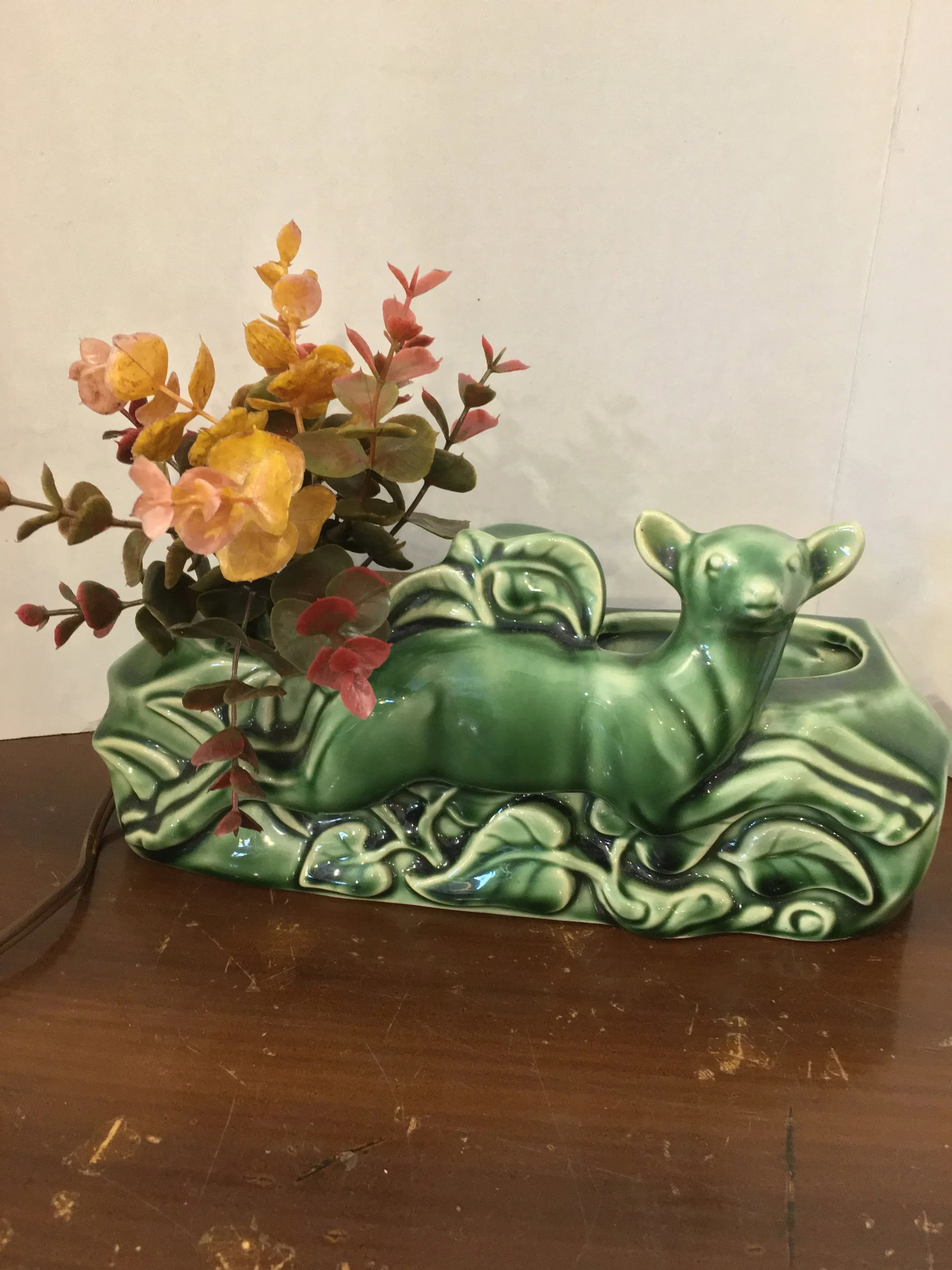 Vintage 1960s Green Deer Tv Lamp with Planter - 10