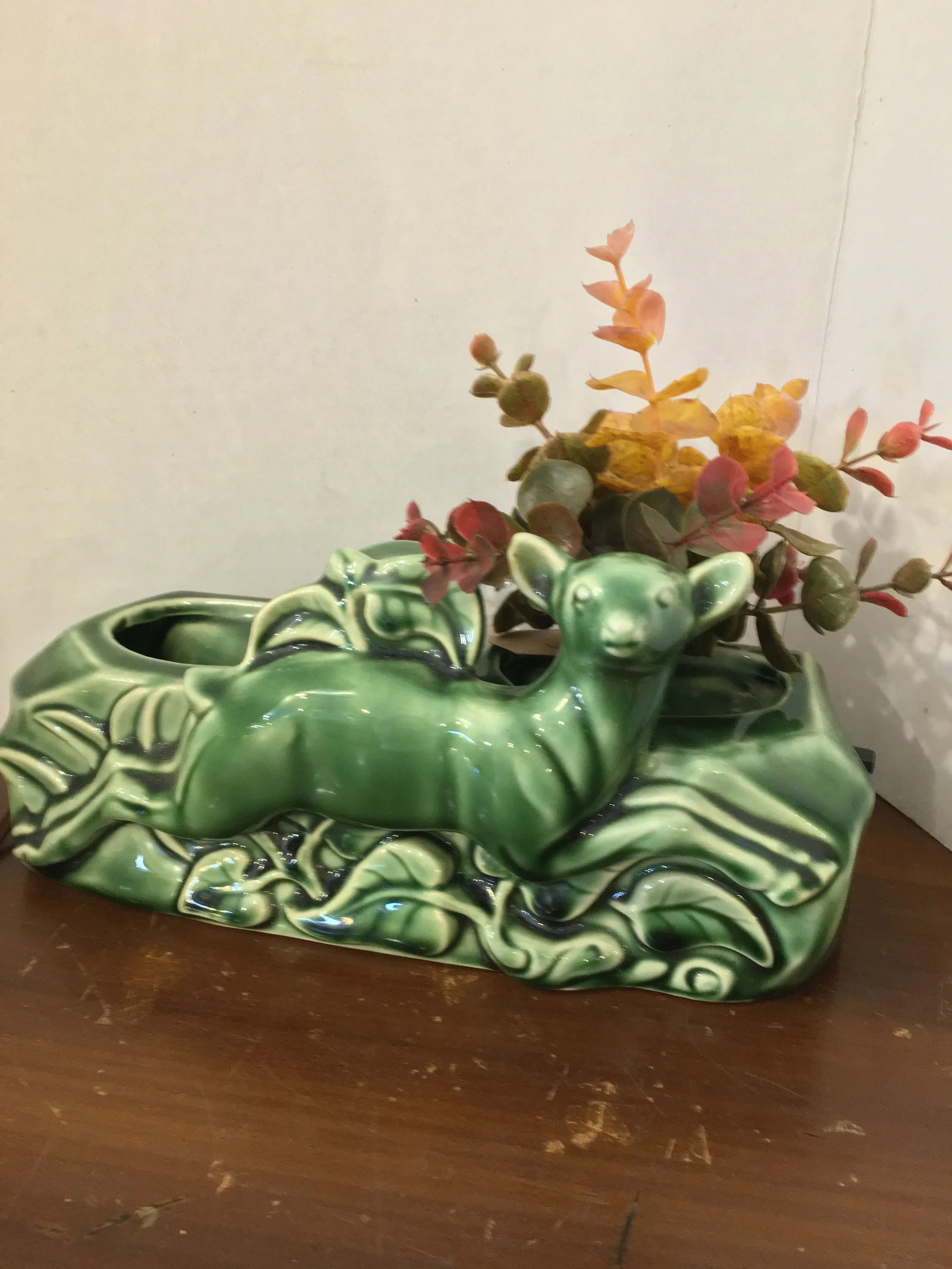 Vintage 1960s Green Deer Tv Lamp with Planter - 11