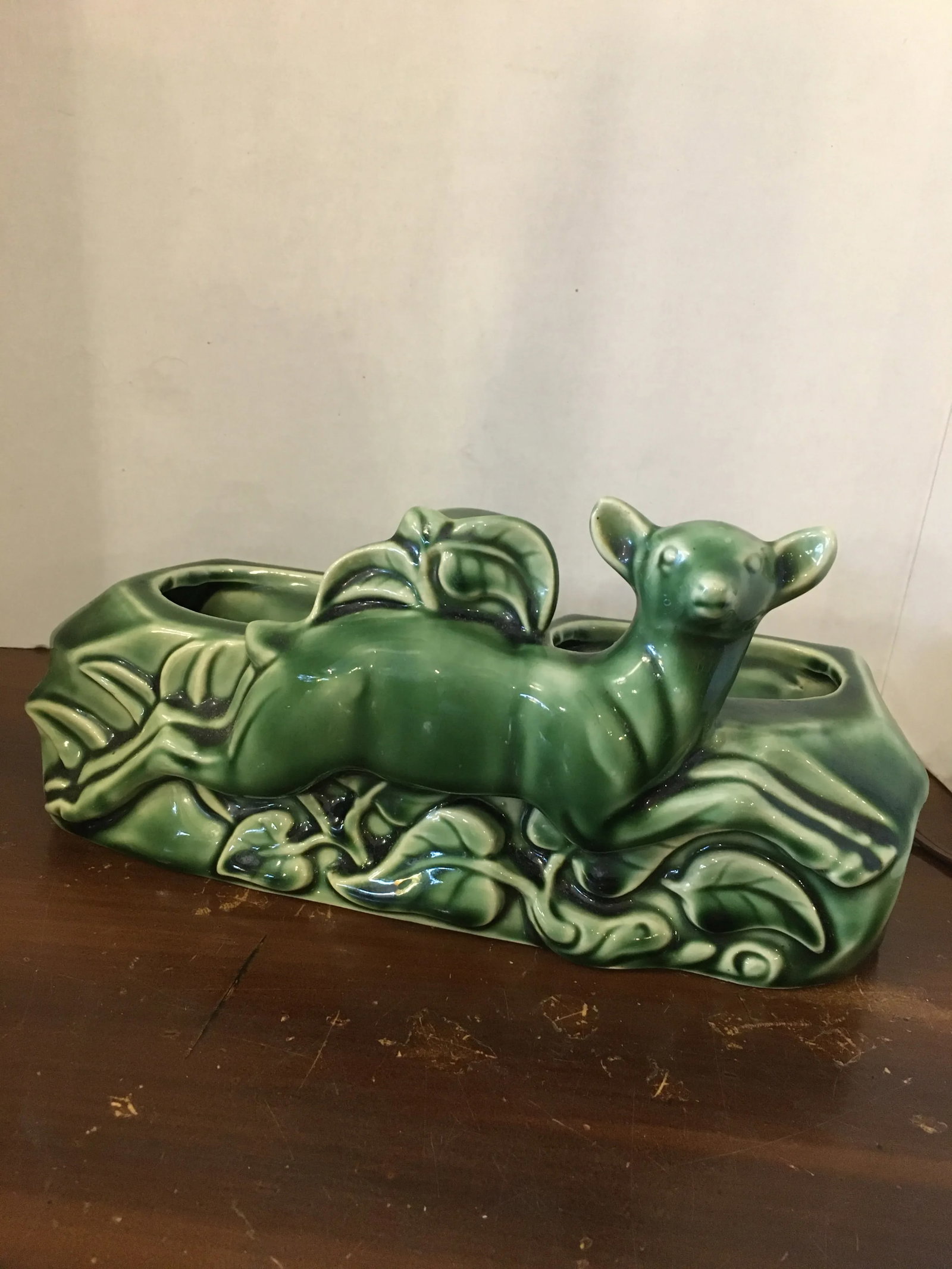 Vintage 1960s Green Deer Tv Lamp with Planter - 12