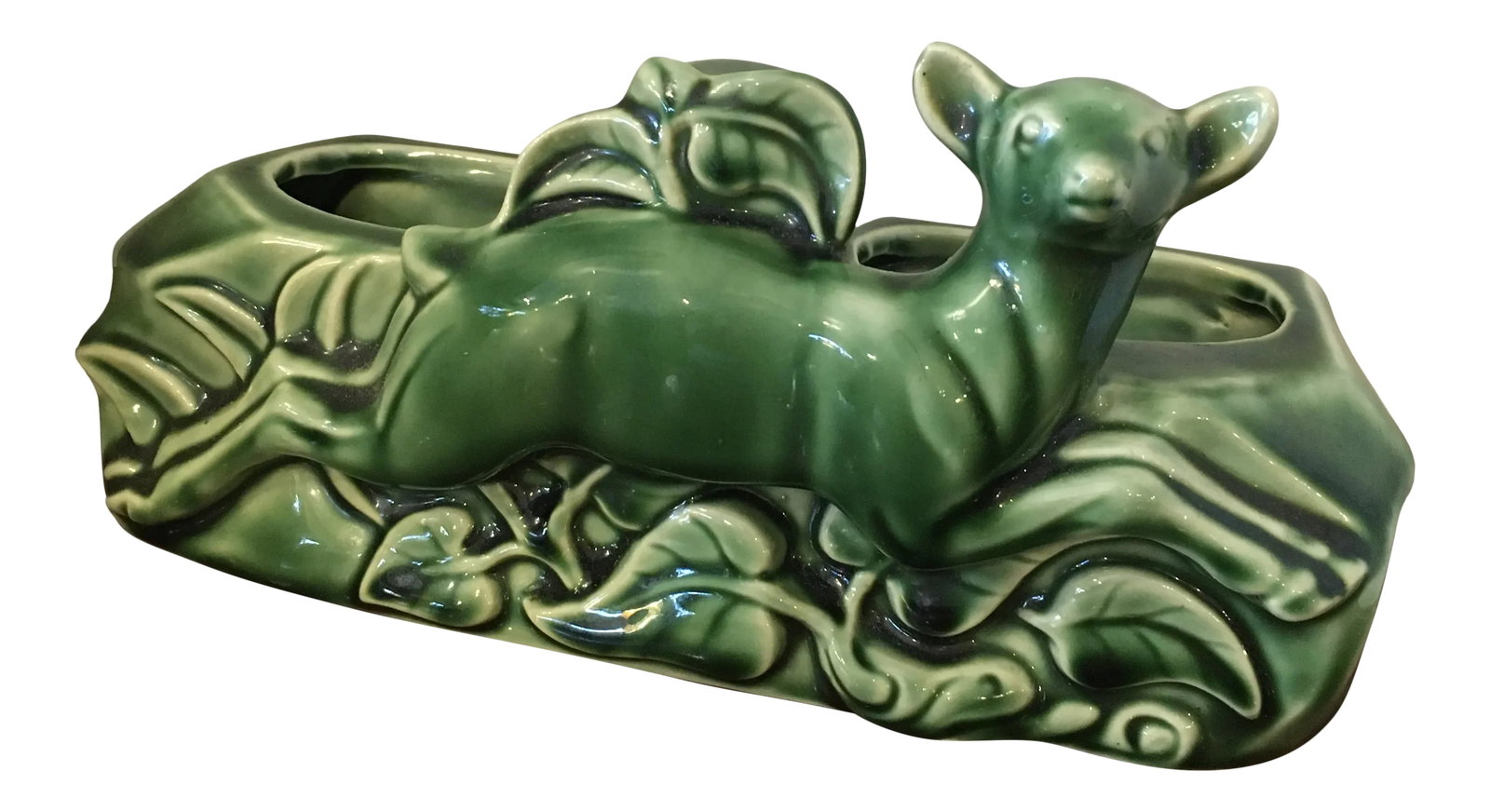 Vintage 1960s Green Deer Tv Lamp with Planter: Great vintage deer TV Lamp w/ 2 vases for plants, succulents or flowers. Makes a great accent light for your boho-chic dwelling. Retro perfection! Great vintage condition. Condition: Alterations: Orig