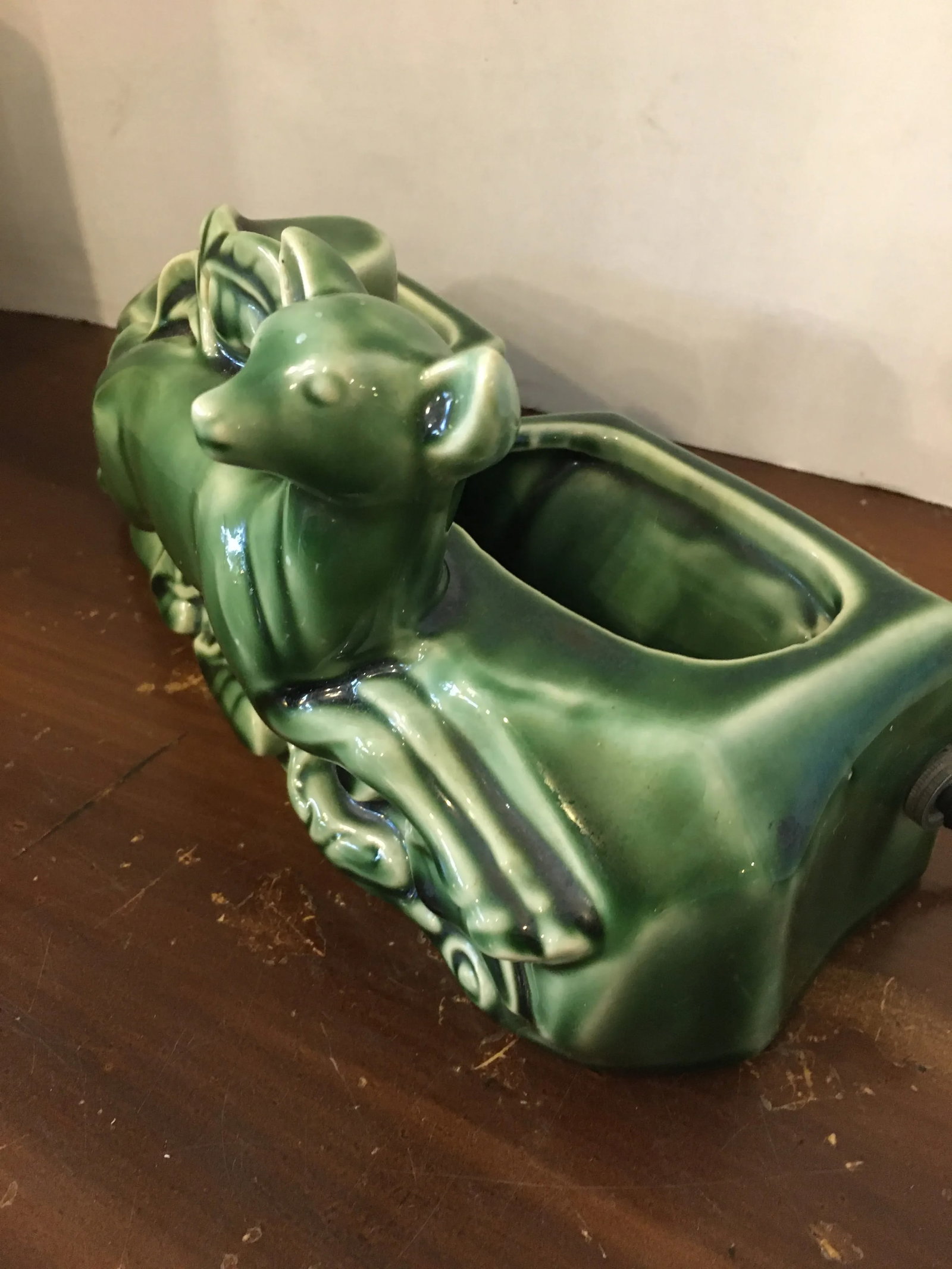 Vintage 1960s Green Deer Tv Lamp with Planter - 3