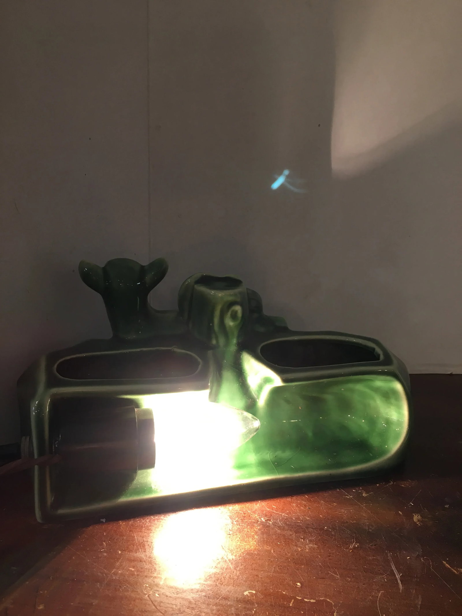 Vintage 1960s Green Deer Tv Lamp with Planter - 6