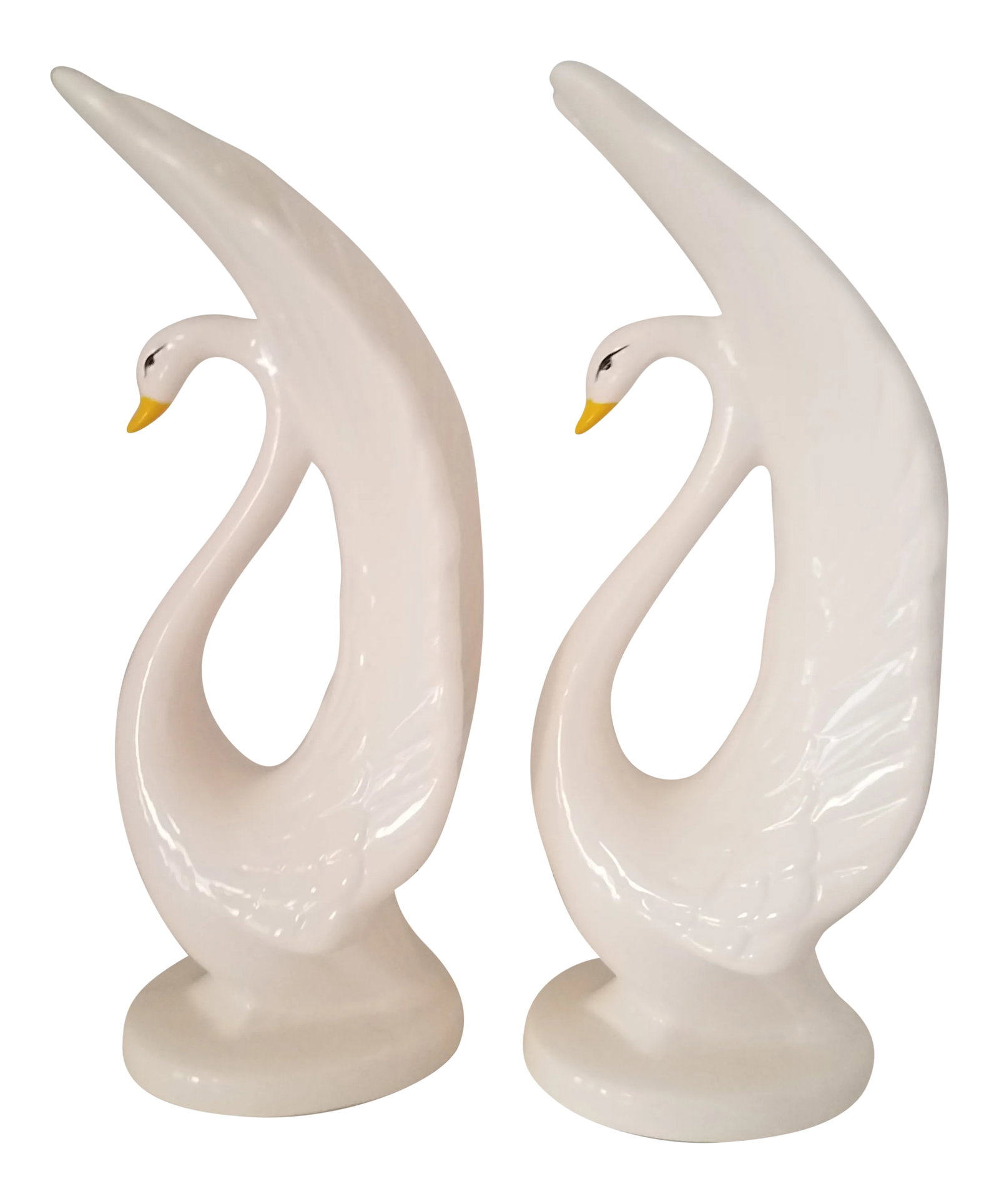 Vintage Porcelain Swan Figurines - a Pair: Vintage twin porcelain swan figurines from Taiwan. These swans are elegant and stunning. They would look awesome on a bookcase, mantle, entryway table etc... Excellent workmanship on these