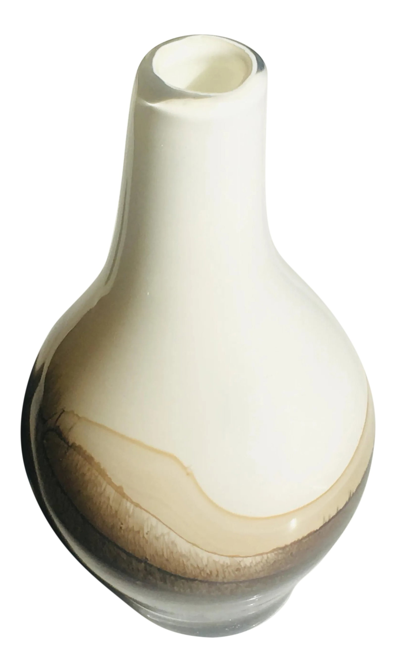 Murano Italian Ombre Glass Vase 1970s Mid Century Modern: The alternating interplay between transparent and opaque Murano glass colors give this beautiful vase a different view from every angle and a milk white top, both elegant and distinct. Handmade in