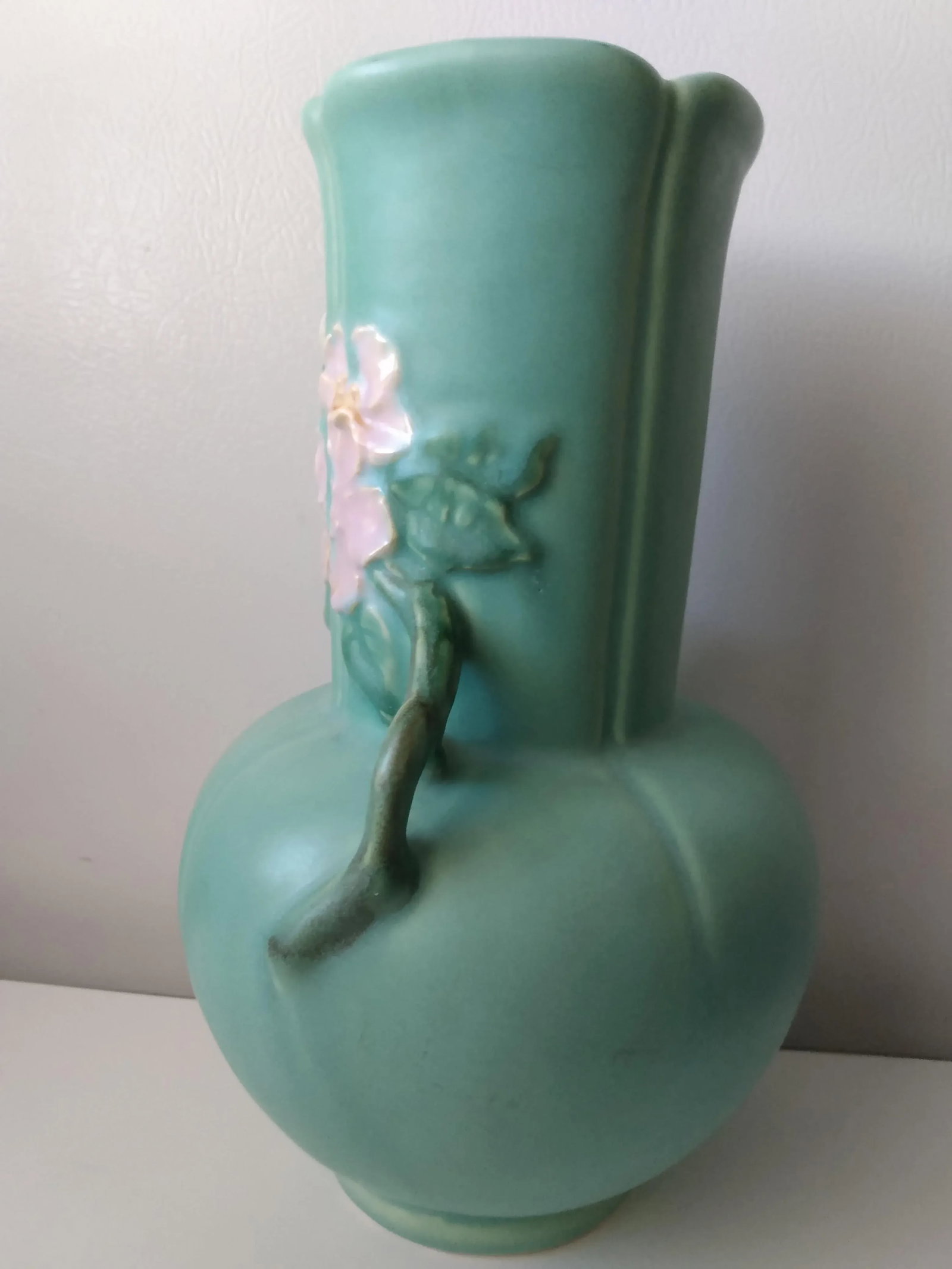 1930's Wild Rose Pattern Vase by Weller Pottery - 2