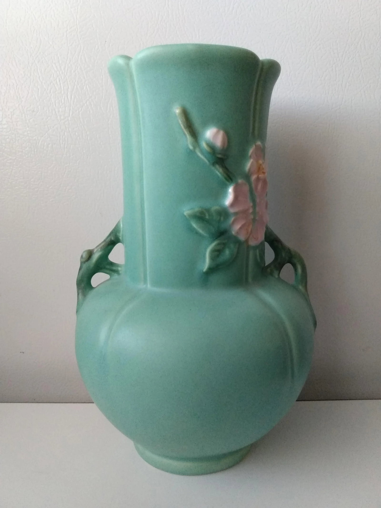 1930's Wild Rose Pattern Vase by Weller Pottery - 7