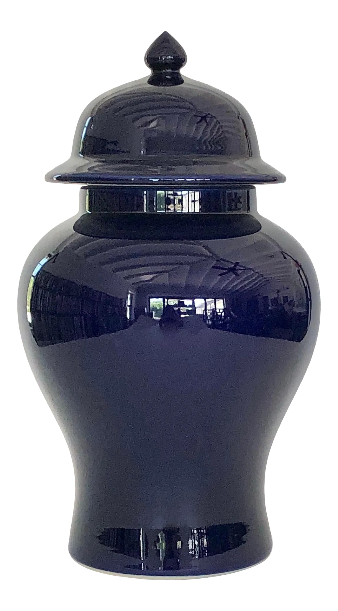 Tozai Home Imperial Temple Jar: This versatile classic navy blue large temple jar measures 18.5" H x 10.5" R. Pair with your other blue and white chinoiserie items for a stunning vignette. The bottom of the base measures 7.5" W. You