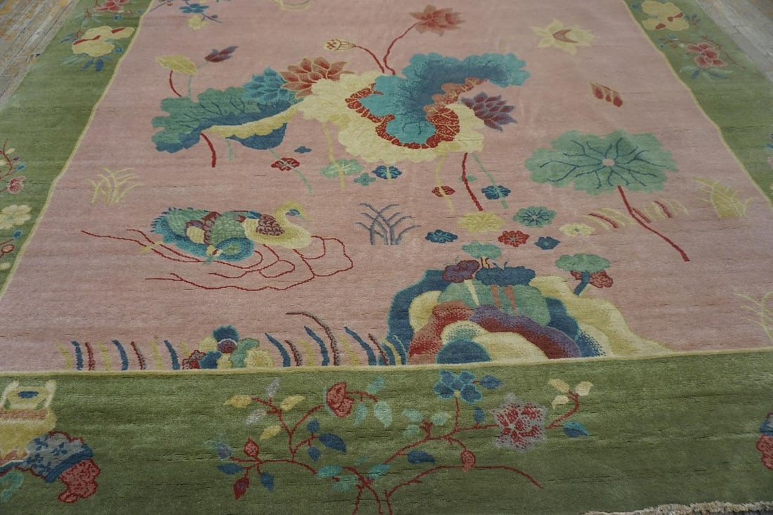 2020s Pink Rose Floral Contemporary Chinese Art Deco Rug 8'10" X 11'8" Handknotted Wool Carpet - 2