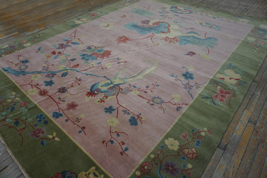2020s Pink Rose Floral Contemporary Chinese Art Deco Rug 8'10" X 11'8" Handknotted Wool Carpet - 3