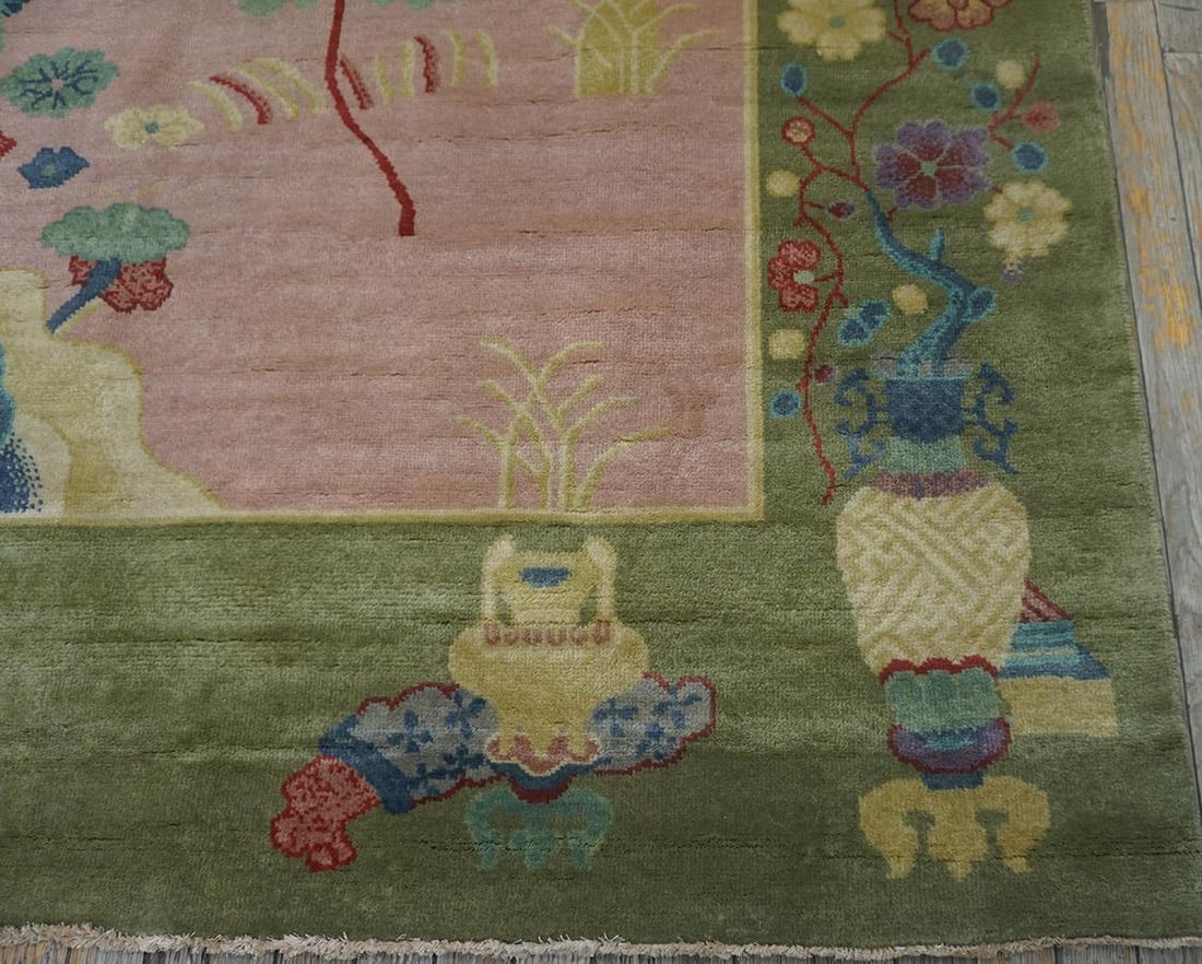 2020s Pink Rose Floral Contemporary Chinese Art Deco Rug 8'10" X 11'8" Handknotted Wool Carpet - 4