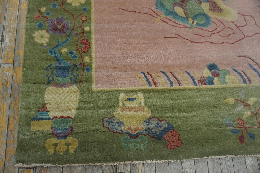 2020s Pink Rose Floral Contemporary Chinese Art Deco Rug 8'10" X 11'8" Handknotted Wool Carpet - 5