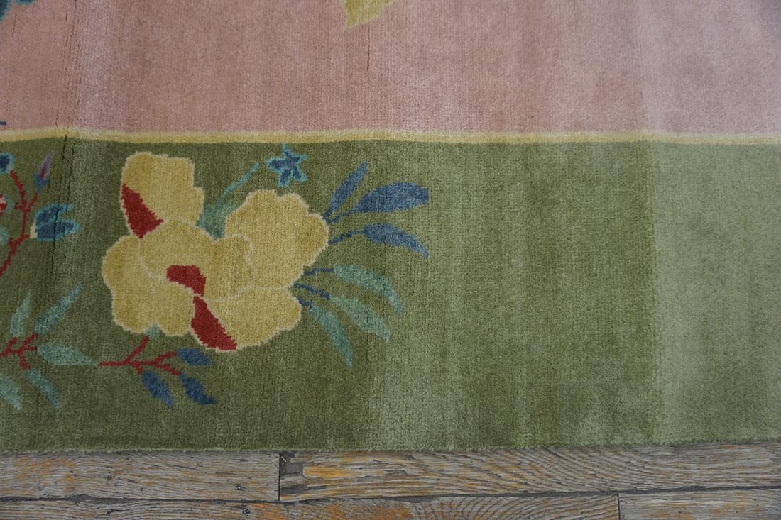 2020s Pink Rose Floral Contemporary Chinese Art Deco Rug 8'10" X 11'8" Handknotted Wool Carpet - 6