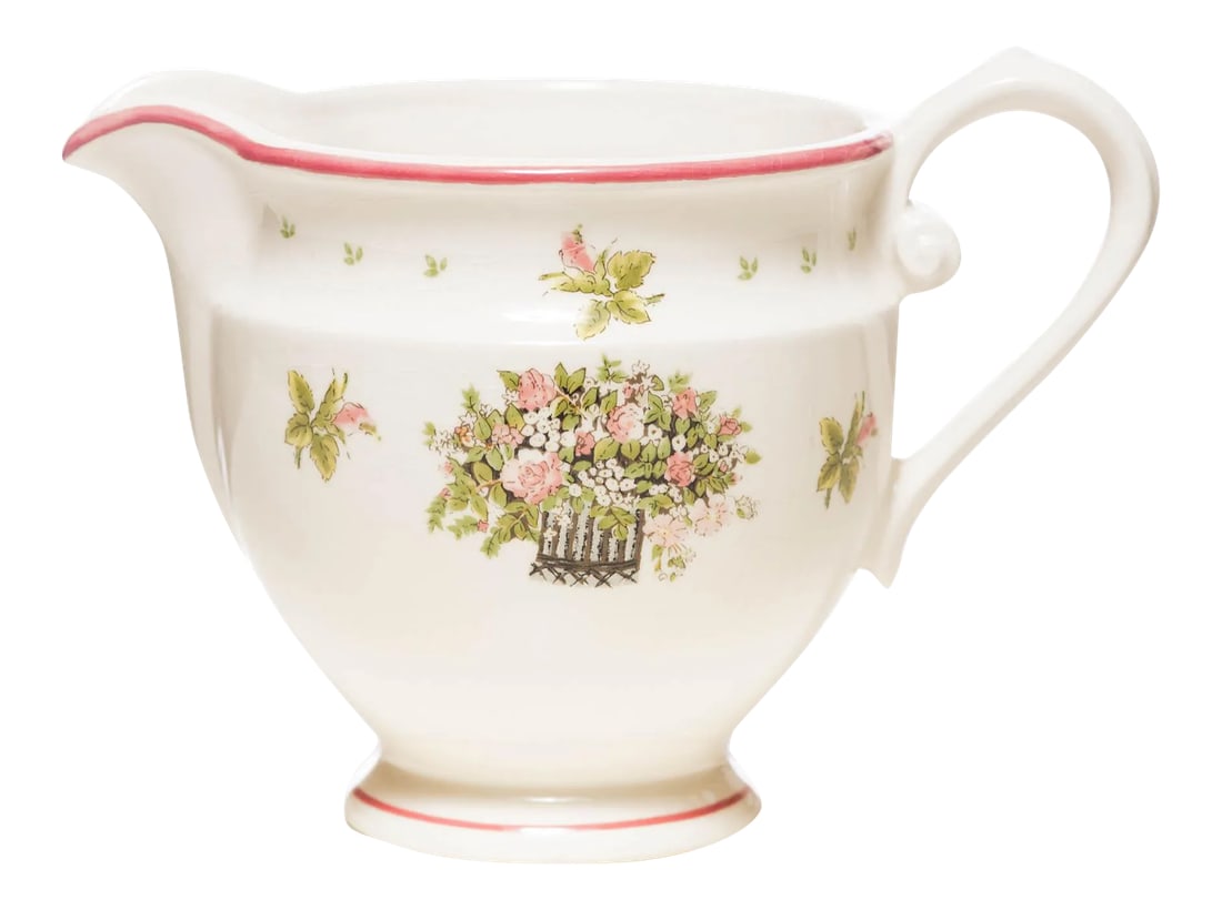 Vintage Hand-Painted Art Nouveau Porcelain Creamer by Georg Schmider Zeller Keramik: A delicate and stunning Vintage Hand-Painted Art Nouveau Hand-Painted Creamer by Georg Schmider Zeller Keramik from the 1940s. Marked on the bottom with #5010 and maker's mark "Zell GS Am