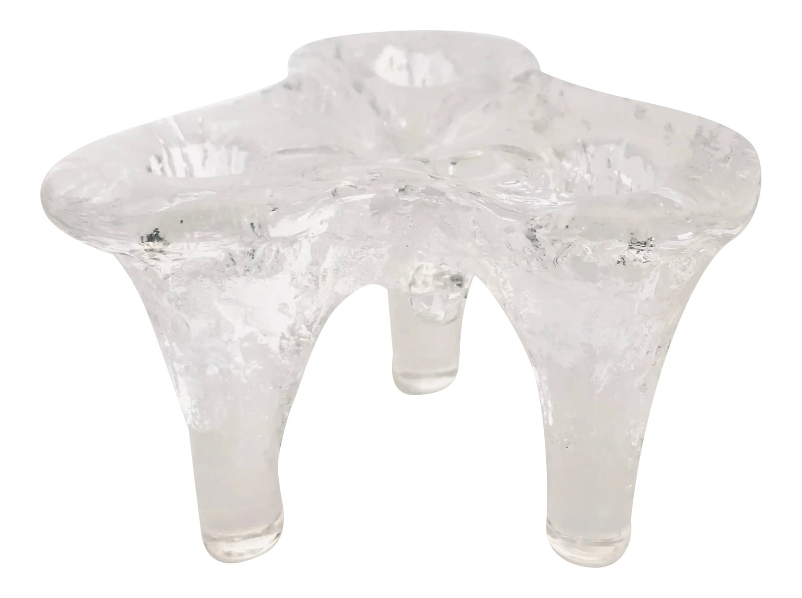 Vintage Mid 20th Century Blenko Icicle Glass Tripod Candle Holder #763: Is not marked but attributed to BLENKO. Tapers not included. item number #763 Condition: Alterations: Original Condition Unaltered Imperfections: Some Imperfections Condition Notes: In excellent vinta