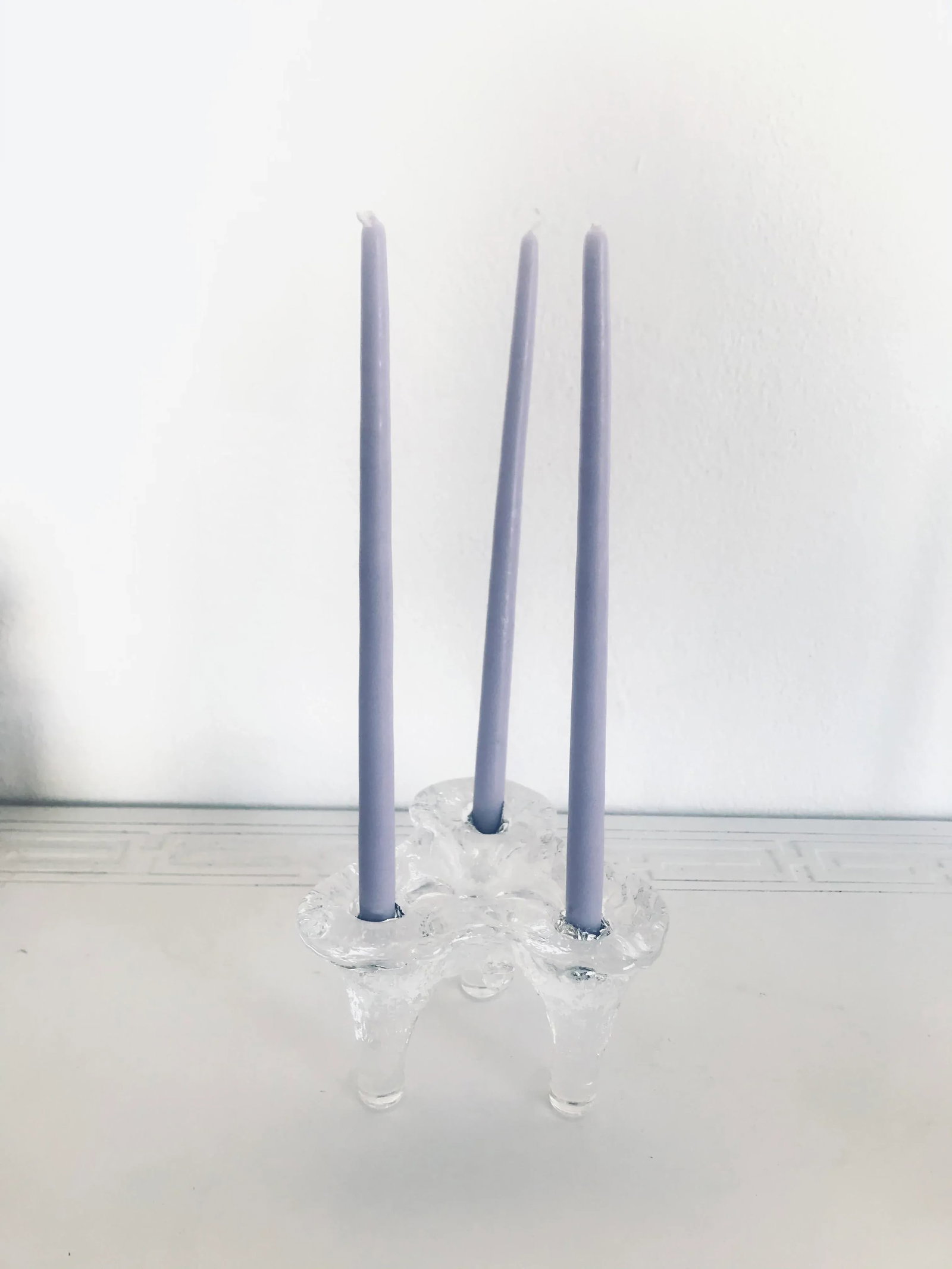 Vintage Mid 20th Century Blenko Icicle Glass Tripod Candle Holder #763 - 7