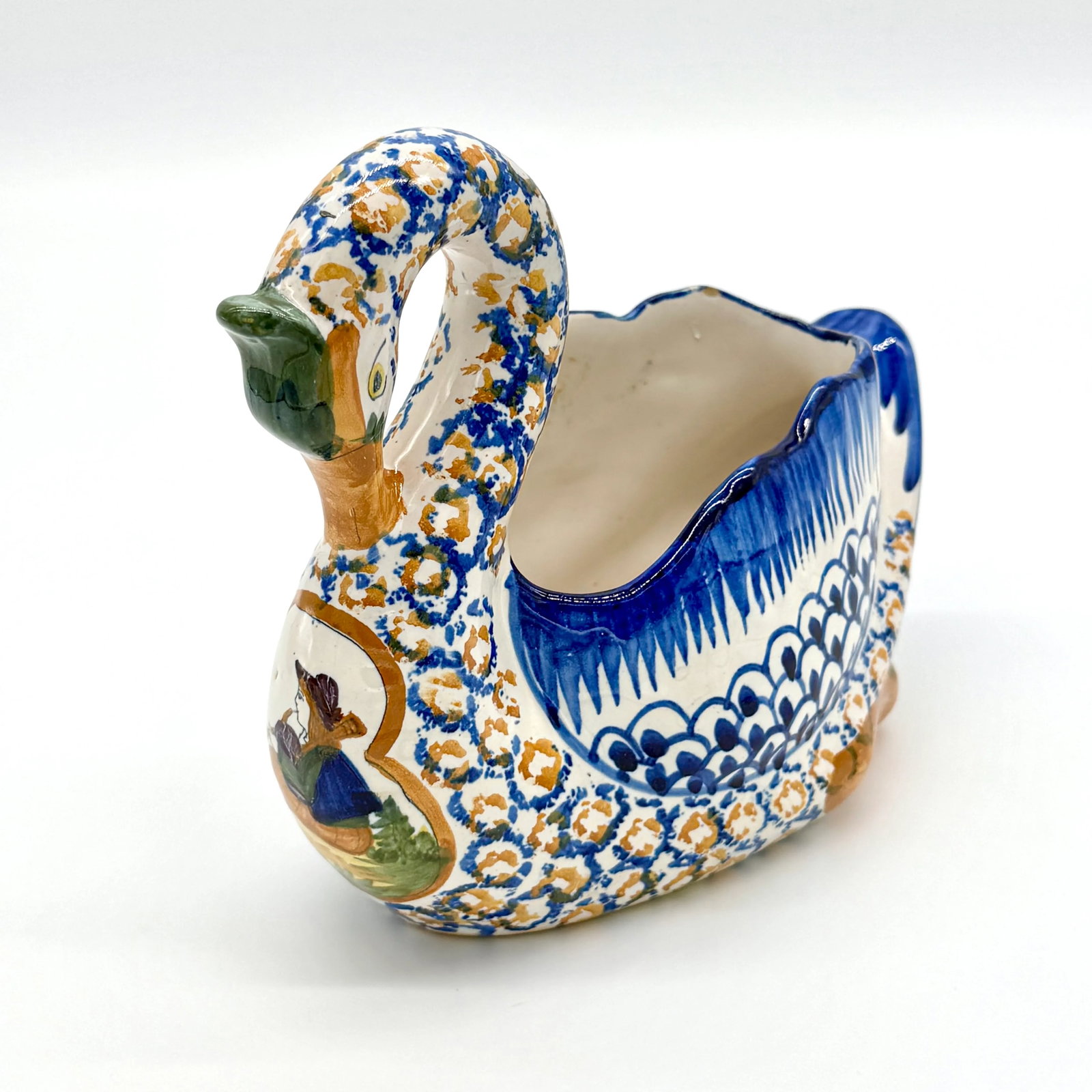 Antique Quimper Hand Painted Swan Jardiniere - 2