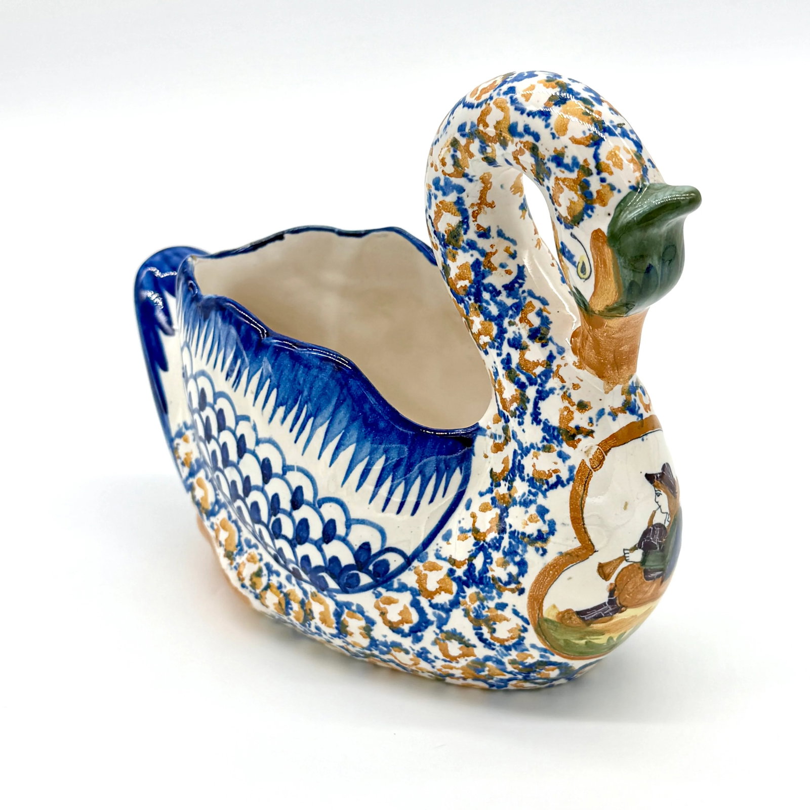 Antique Quimper Hand Painted Swan Jardiniere - 3