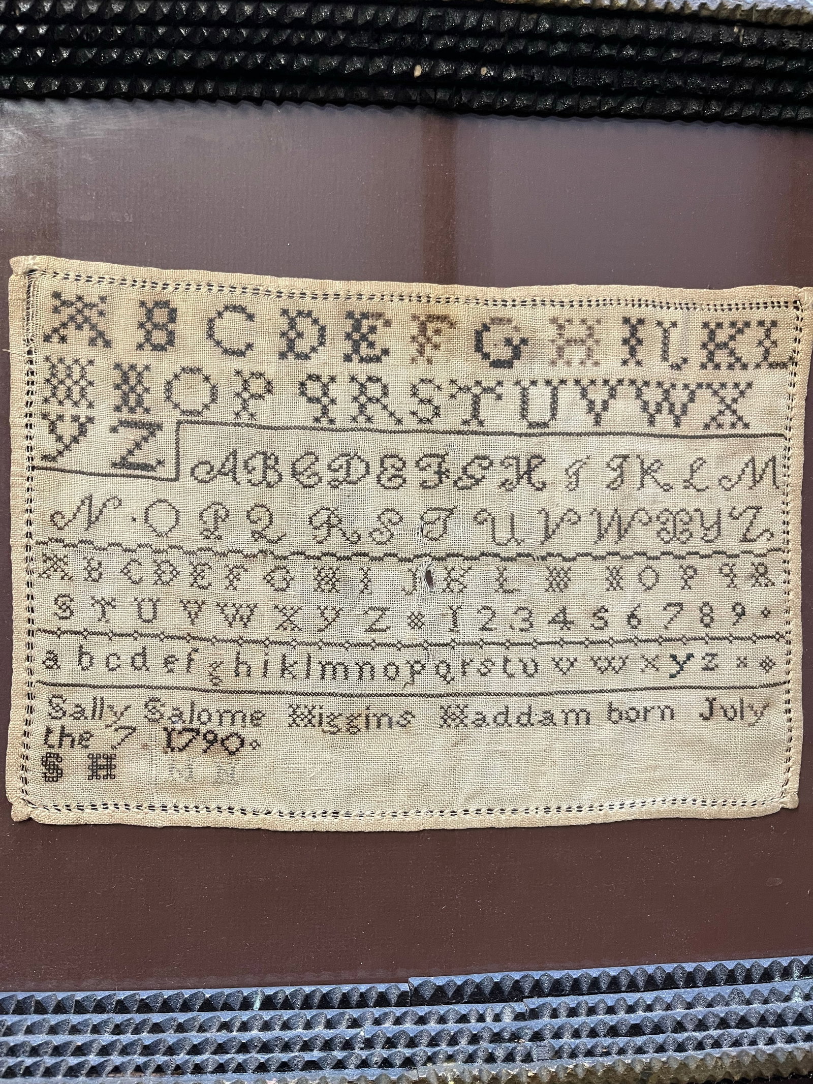 Antique Needlepoint Sampler With Tramp Art Frame - 2