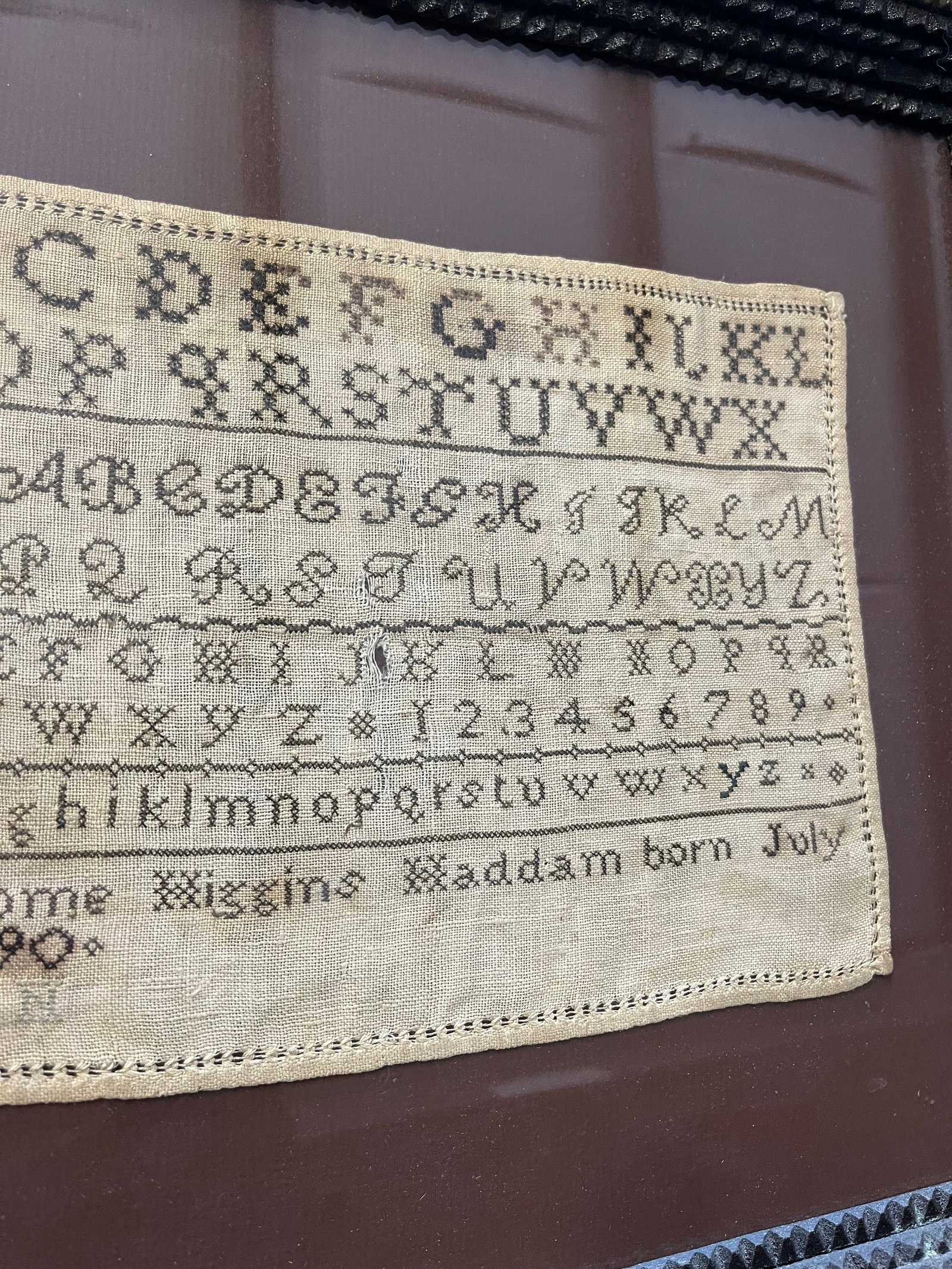 Antique Needlepoint Sampler With Tramp Art Frame - 6
