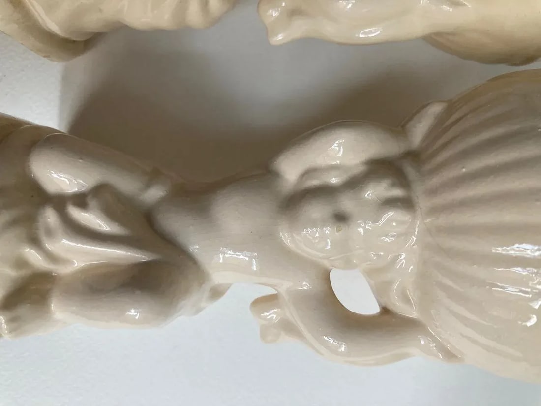 Mid 20th Century Cream Ceramic Cherub Vases Candle Holders - A Pair - 7