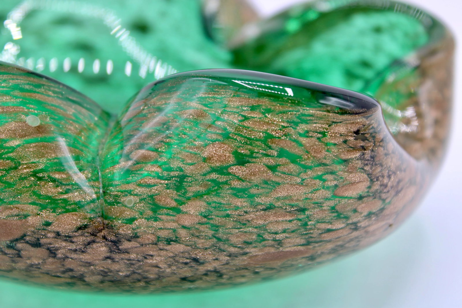 Art Deco Italian Murano Green and Gold Glass Dish - 11