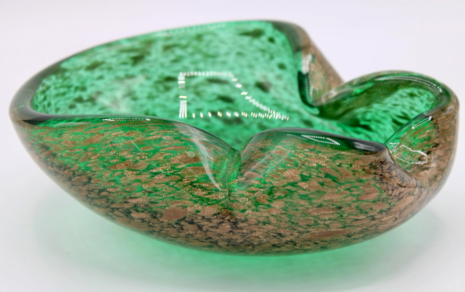Art Deco Italian Murano Green and Gold Glass Dish - 13