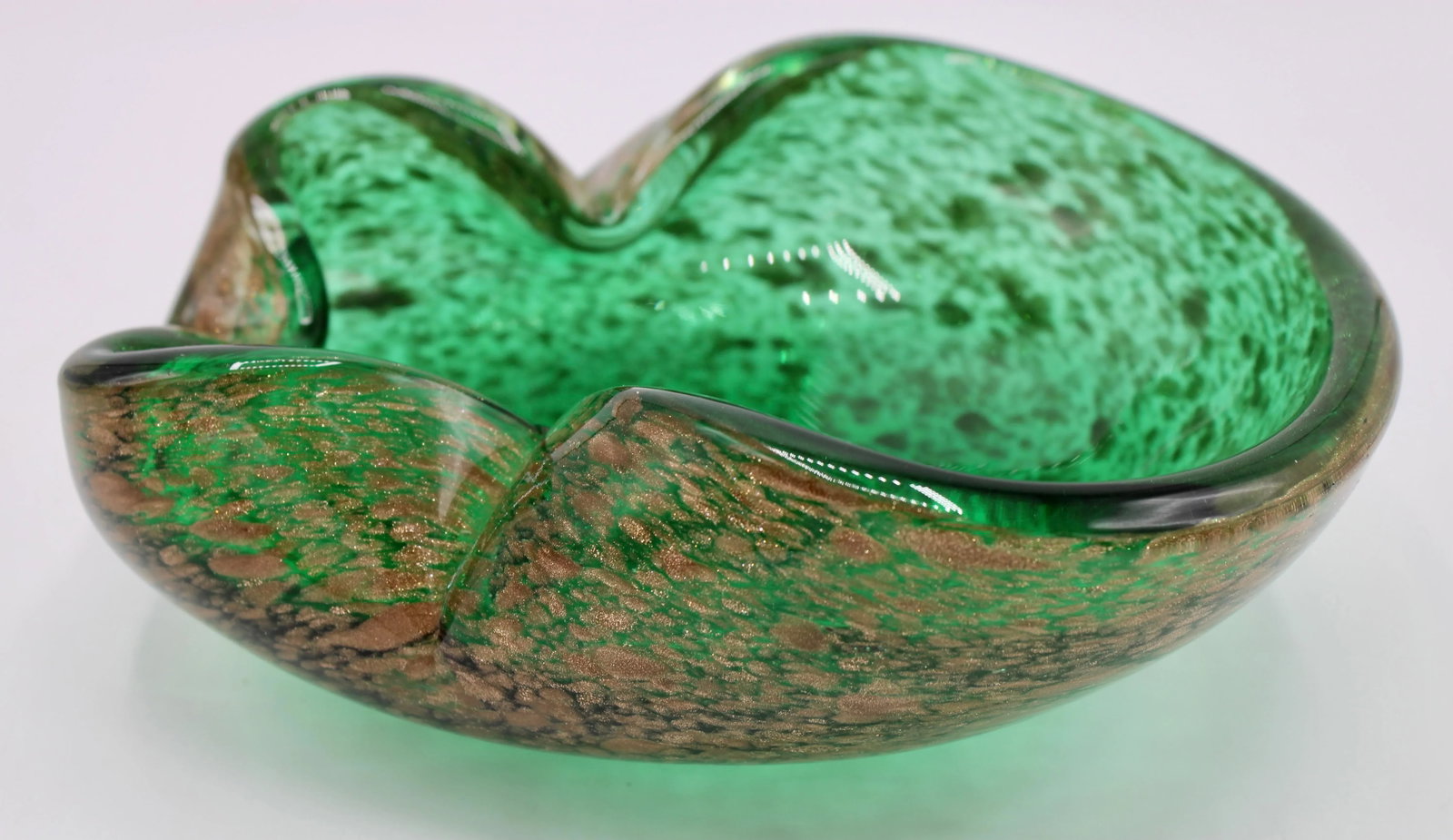 Art Deco Italian Murano Green and Gold Glass Dish - 2