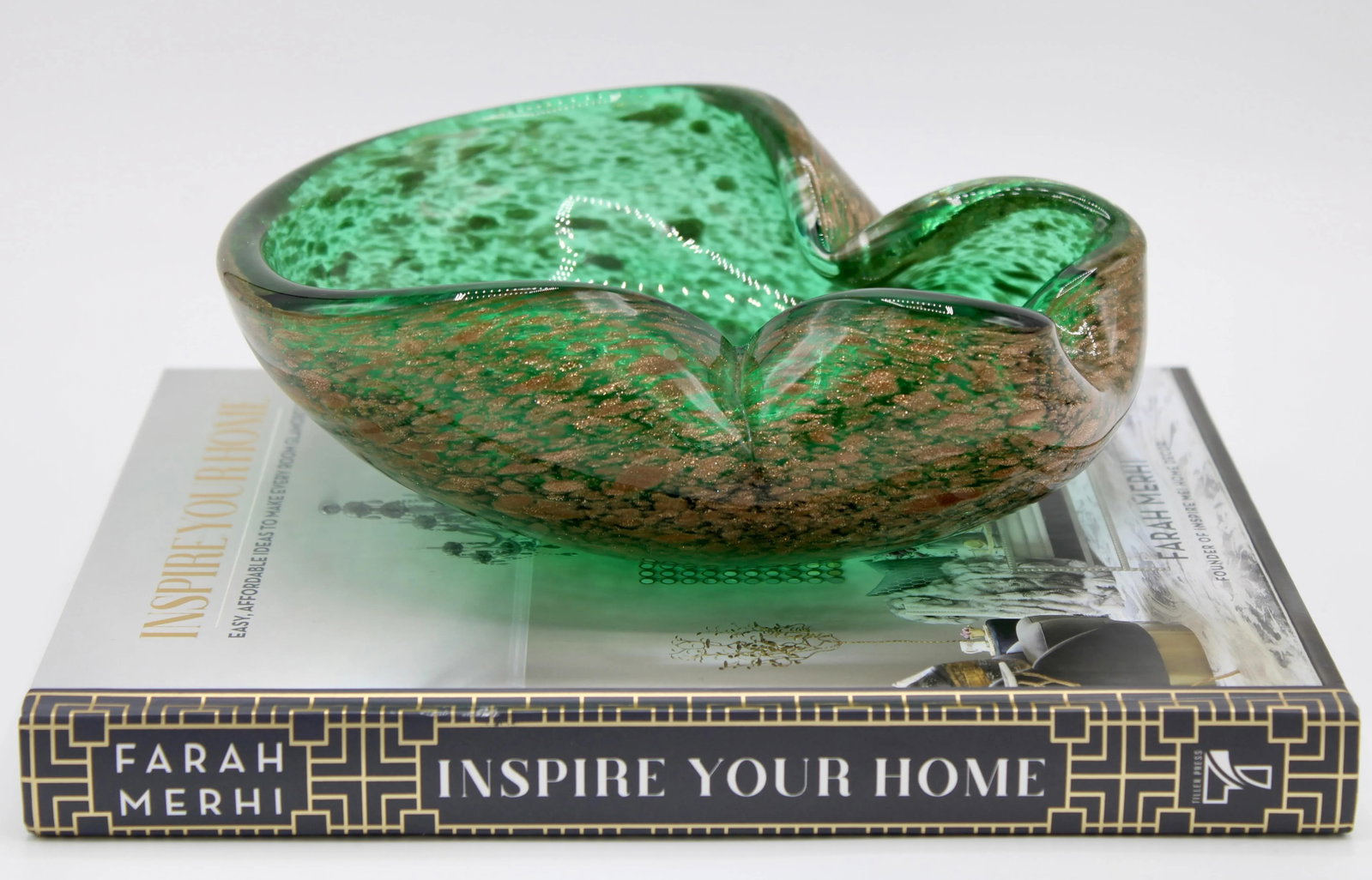Art Deco Italian Murano Green and Gold Glass Dish - 3