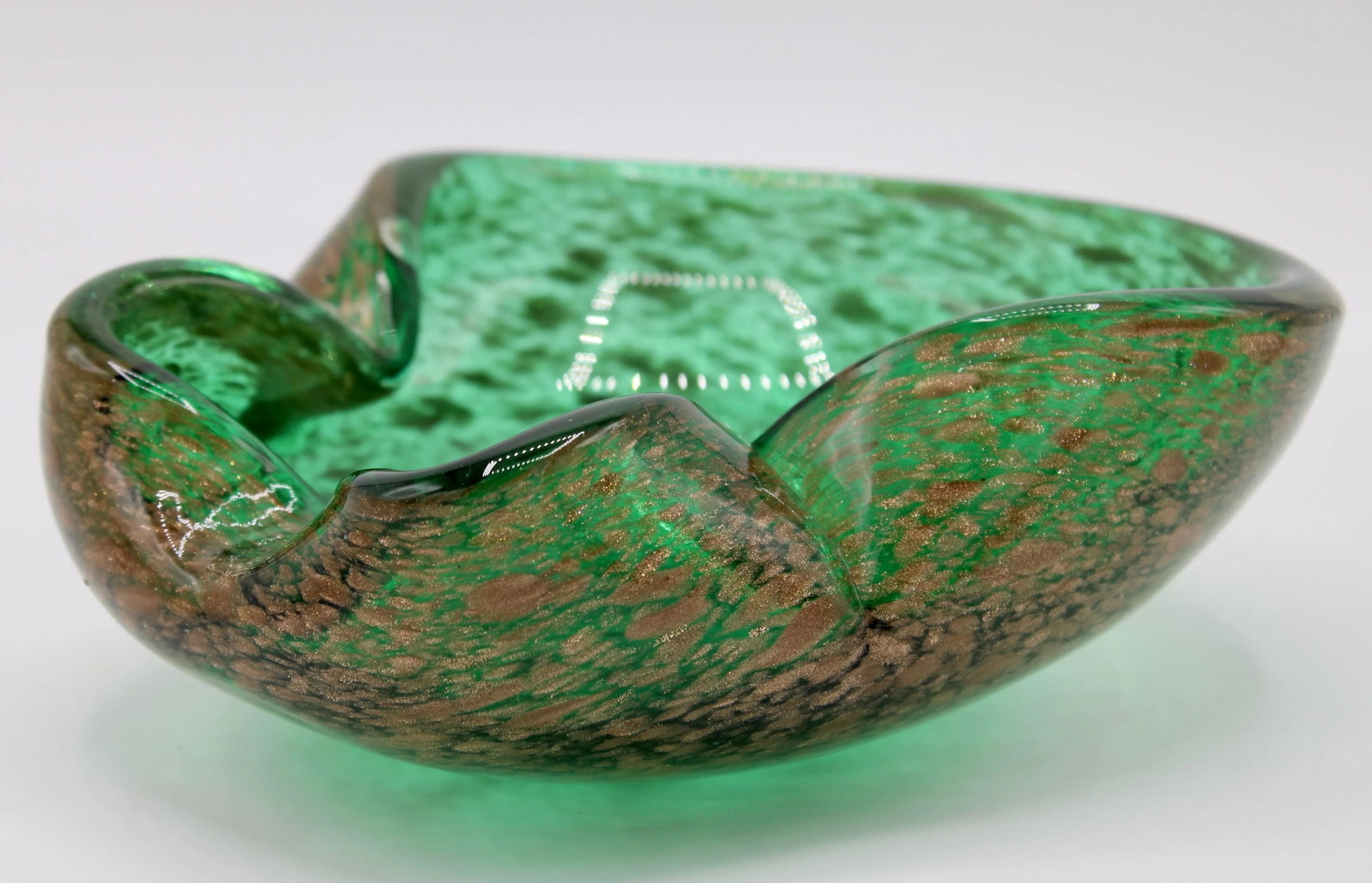 Art Deco Italian Murano Green and Gold Glass Dish - 4
