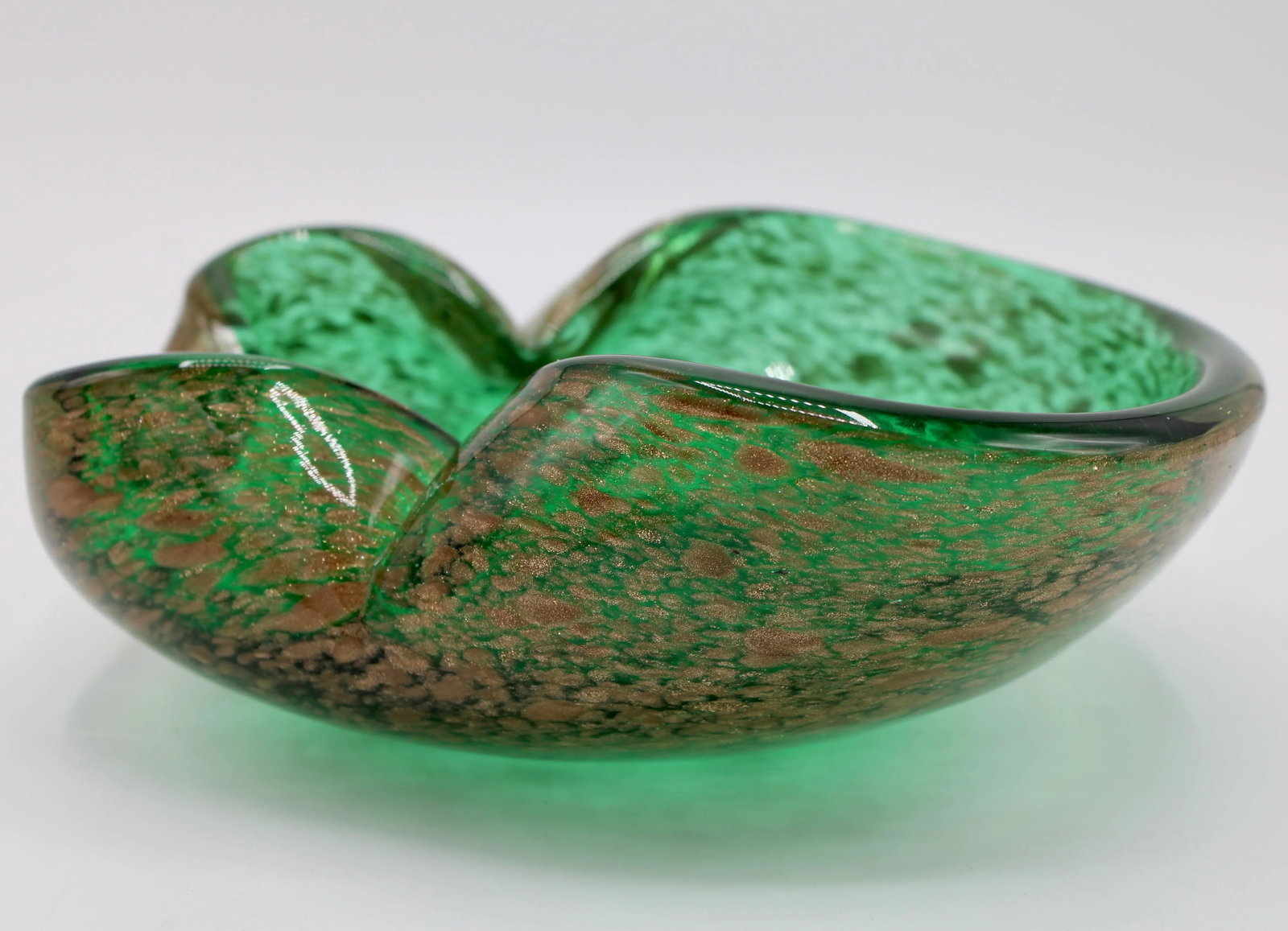 Art Deco Italian Murano Green and Gold Glass Dish - 5