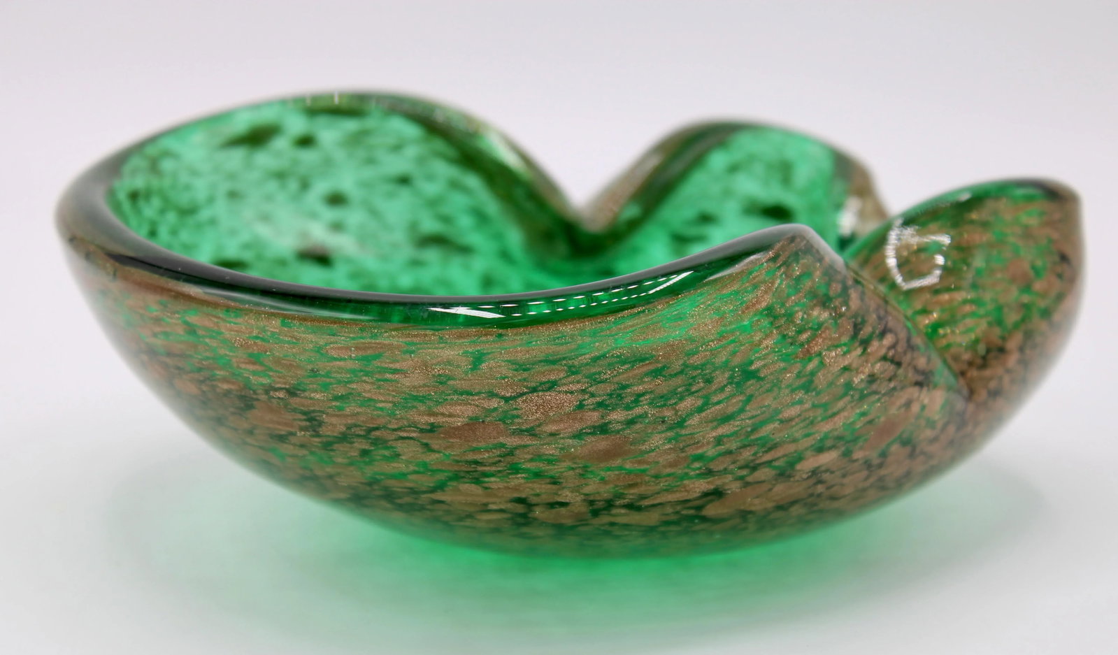 Art Deco Italian Murano Green and Gold Glass Dish - 6