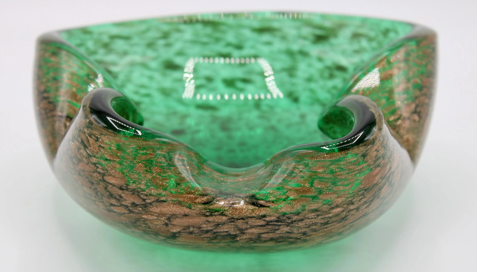 Art Deco Italian Murano Green and Gold Glass Dish - 7