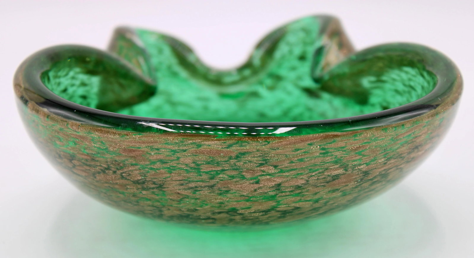 Art Deco Italian Murano Green and Gold Glass Dish - 8