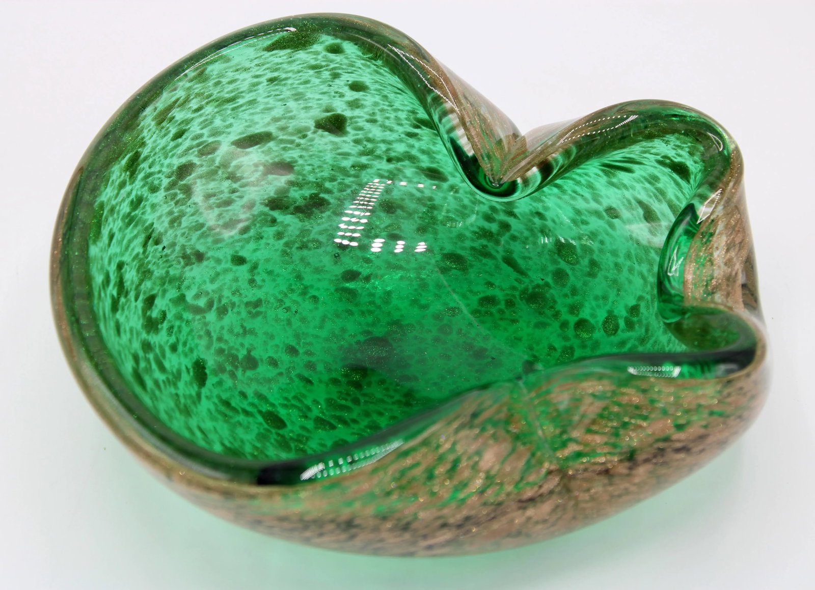 Art Deco Italian Murano Green and Gold Glass Dish - 9