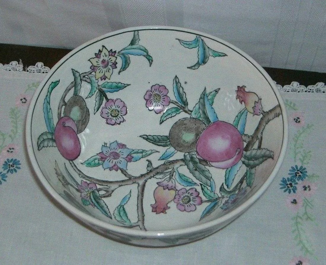 Chinese 8" Fruit Bowl ~ Marked Mid 20th Century ~ Hand Painted - 3