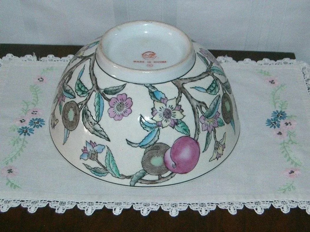 Chinese 8" Fruit Bowl ~ Marked Mid 20th Century ~ Hand Painted - 5