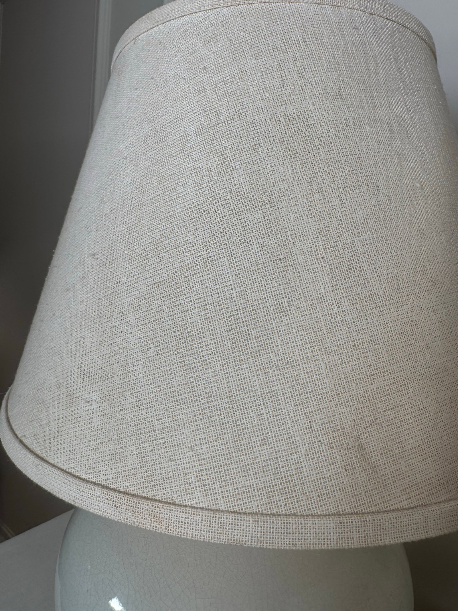 Vintage Transitional White Crackled Glaze Glass & Brass Table Lamps, a Pair - 8