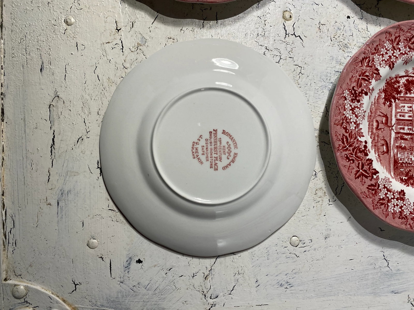 Vintage J&g Meakin Red Romantic England Bread Plates- Set of 4 - 10